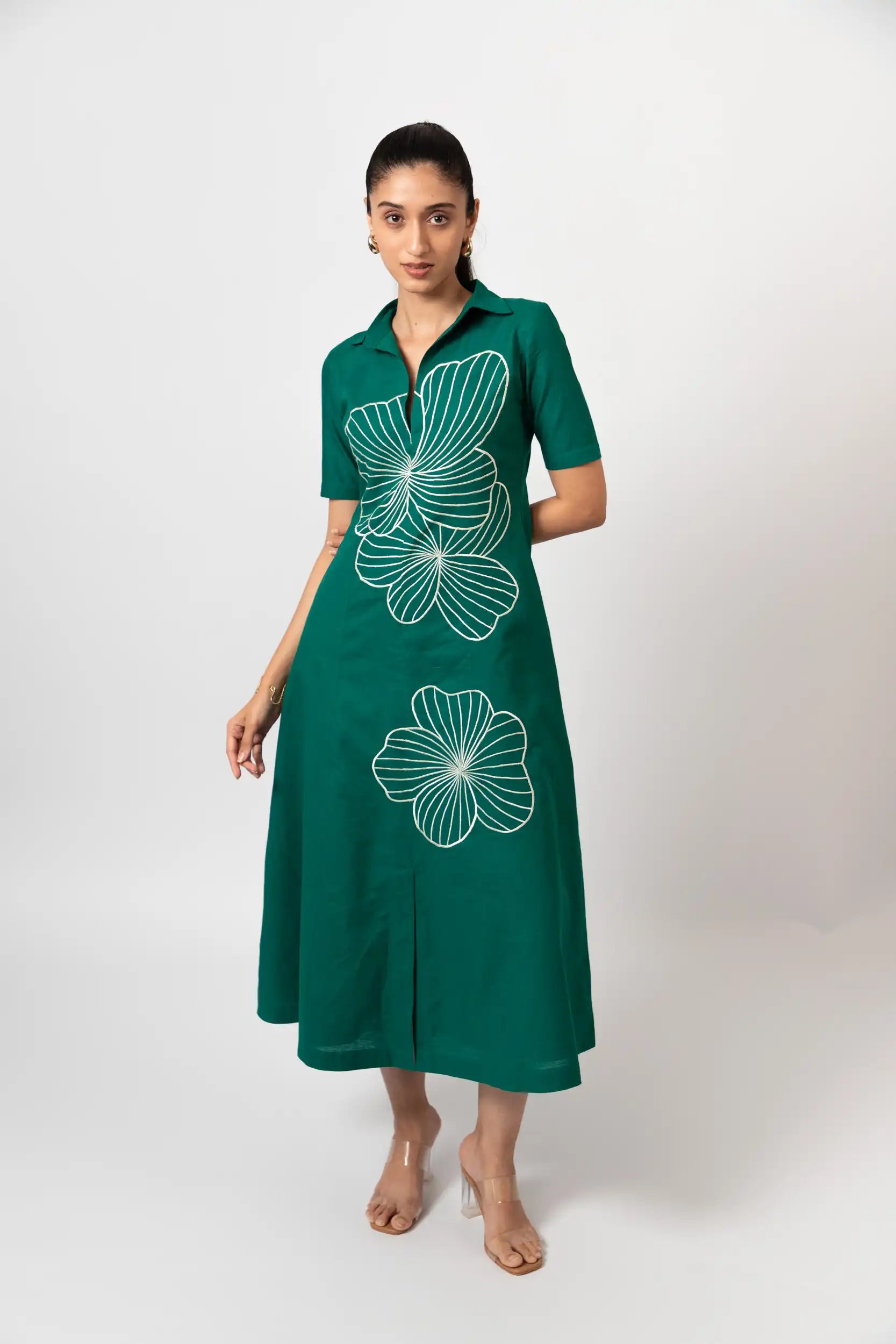 Emerald Bloom Embroidered Shirt Dress by Enhyphen