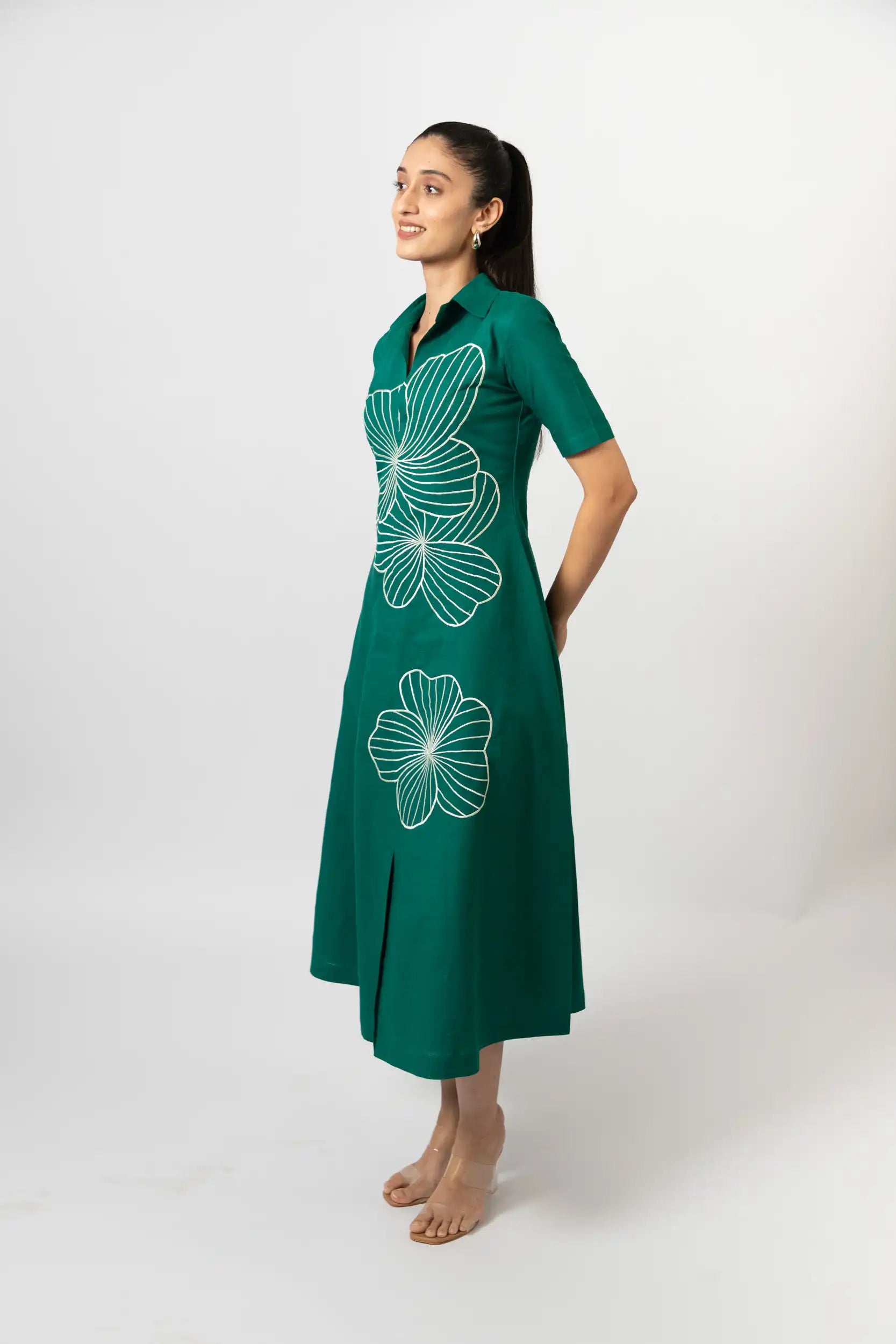 Emerald Bloom Embroidered Shirt Dress by Enhyphen The Label