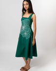 Emerald Bloom Embroidered Sleeveless Midi Dress by Enhyphen The Label