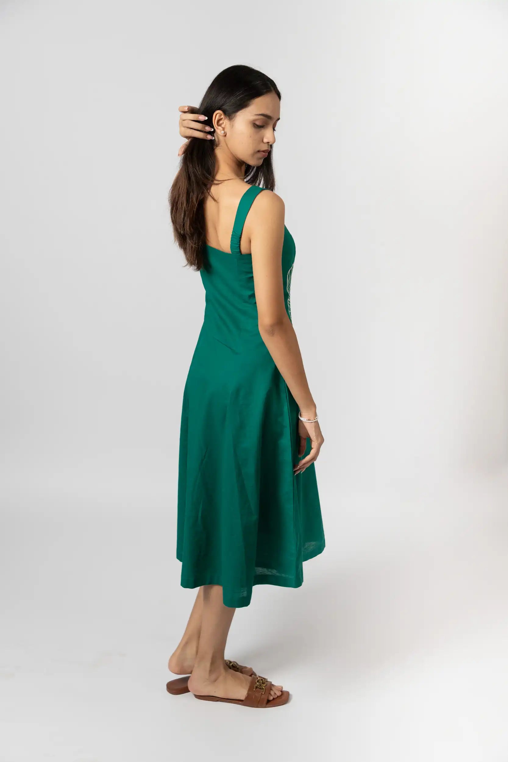 Emerald Bloom Embroidered Sleeveless Midi Dress by Enhyphen The Label