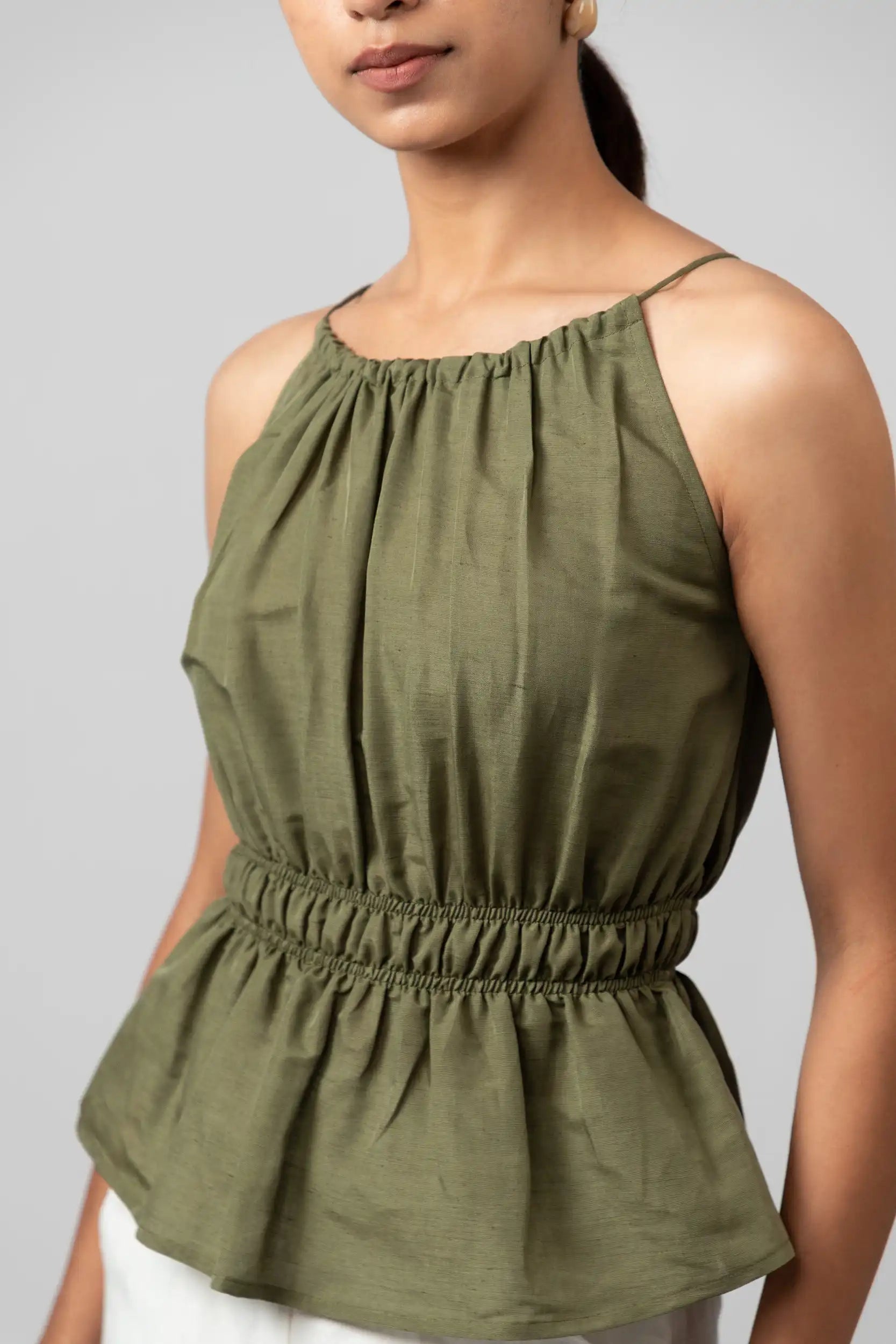 Gathered Halter Pink Peplum Top by ENHYPHEN