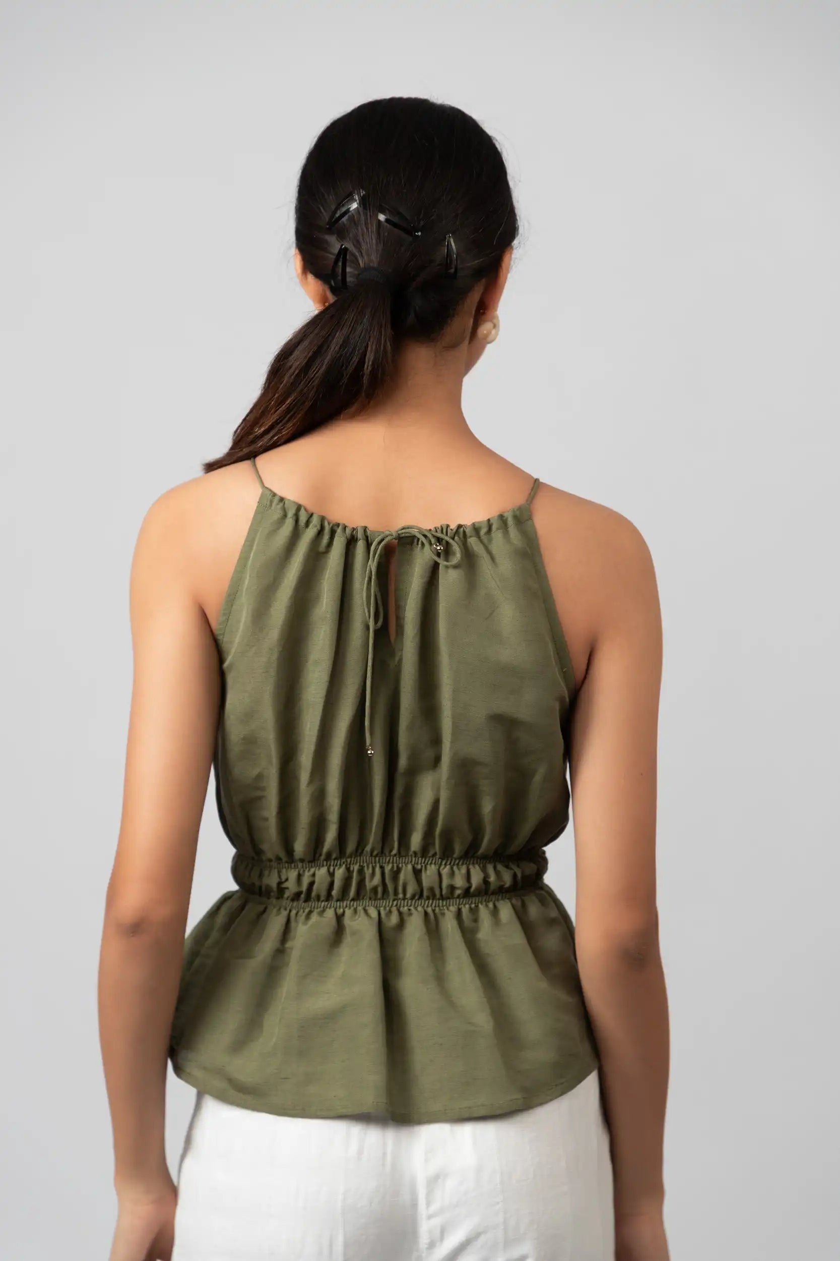 Gathered Halter Pink Peplum Top by ENHYPHEN