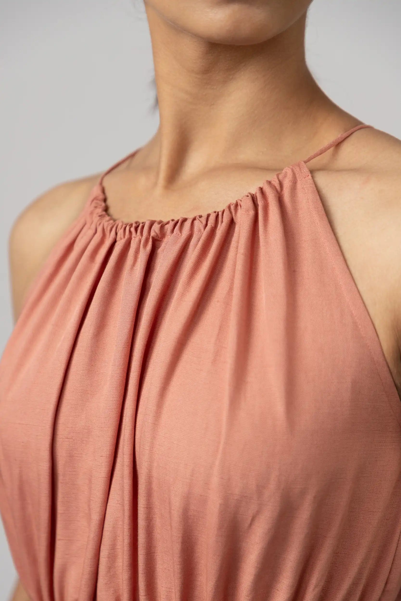 Gathered Halter Pink Peplum Top by ENHYPHEN