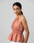 Gathered Halter Pink Peplum Top by ENHYPHEN