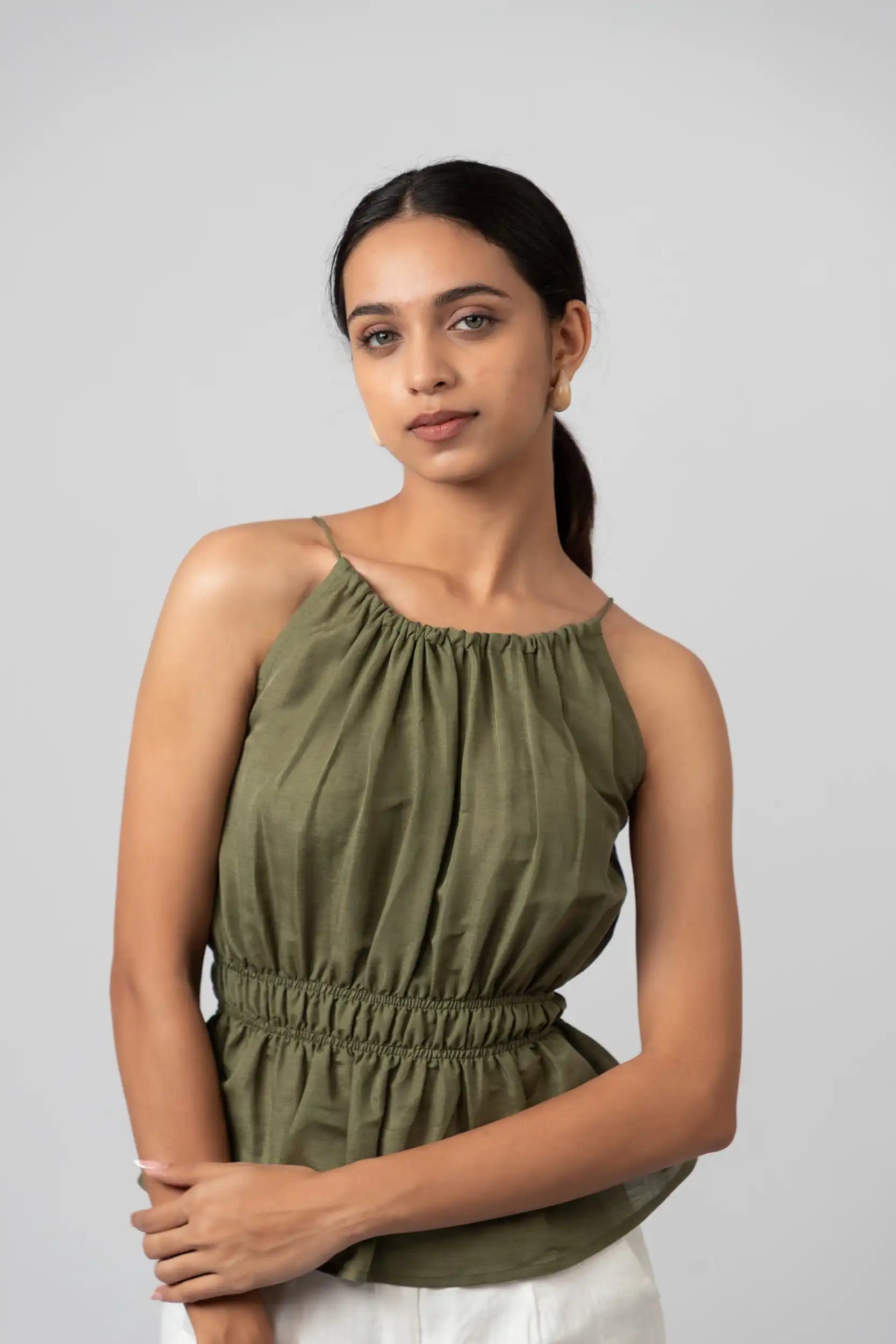 Gathered Halter Pink Peplum Top by ENHYPHEN The Label