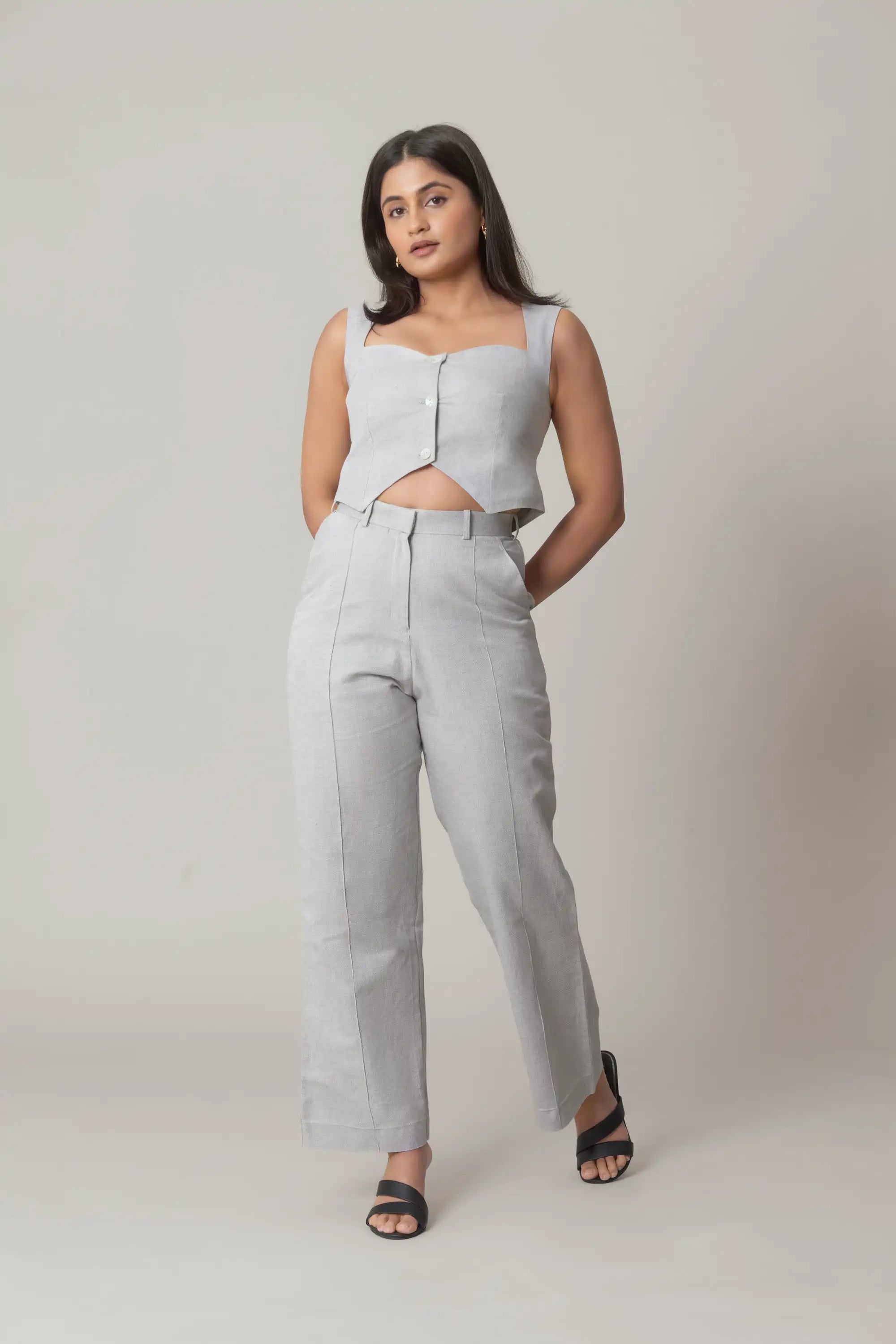 Grey High Waist Trousers by Enhyphen