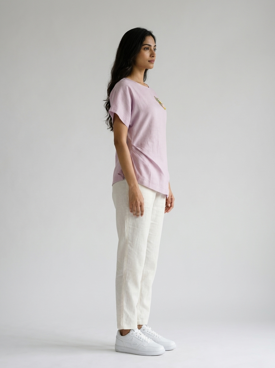 Lilac Hand-Beaded Cat Linen Top by ENHYPHEN The Label