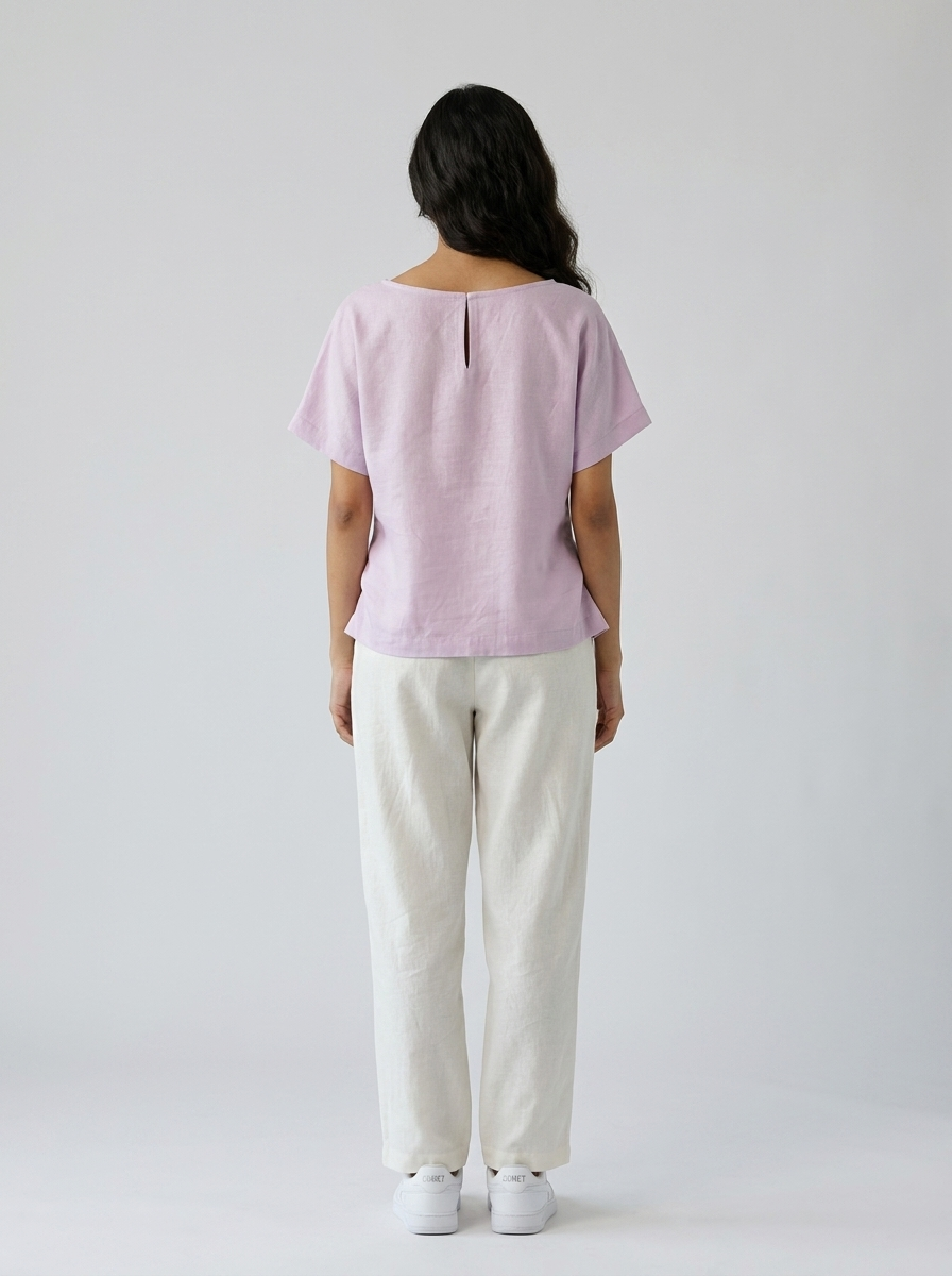 Lilac Hand-Beaded Cat Linen Top by ENHYPHEN The Label