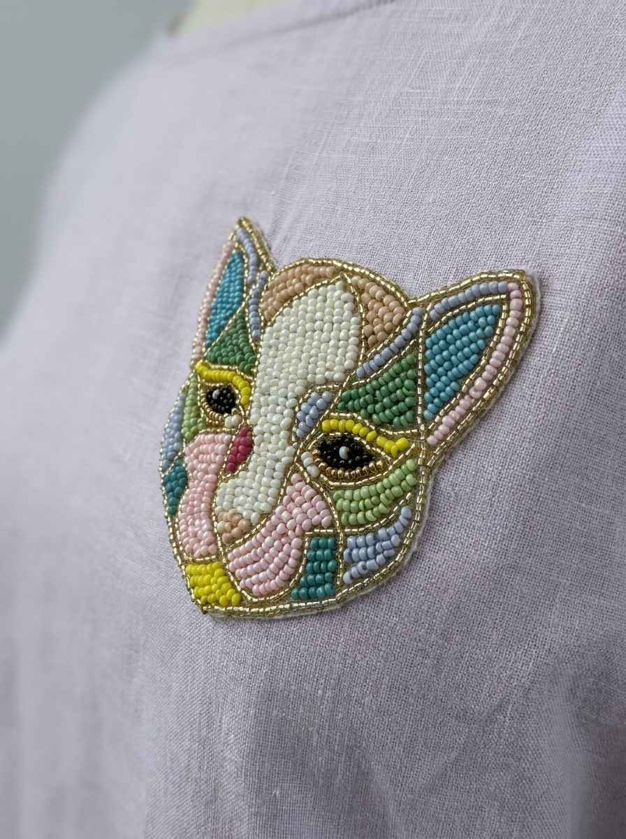 Lilac Hand-Beaded Cat Linen Top by ENHYPHEN The Label
