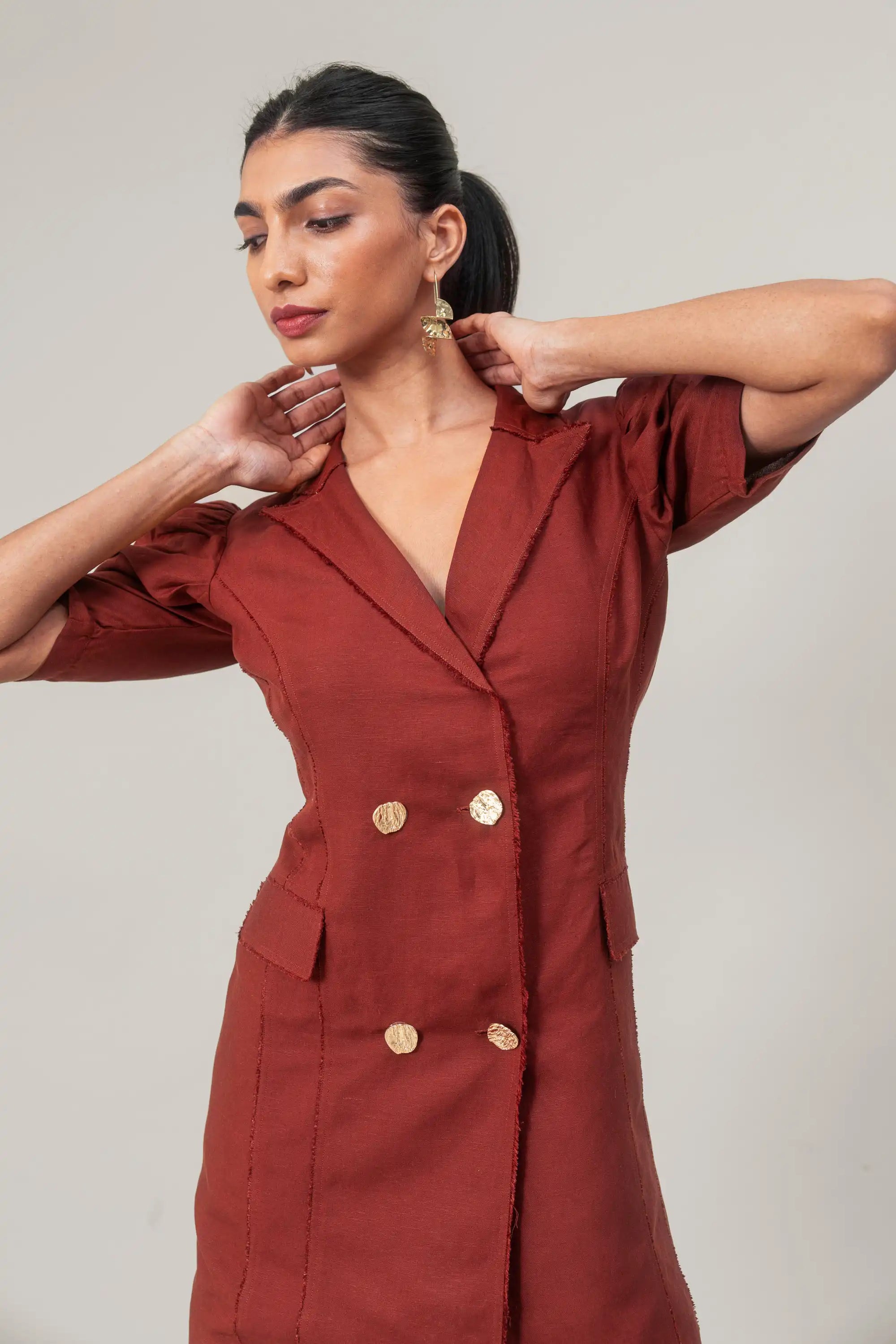 Maroon Blazer Dress by Enhyphen The Label