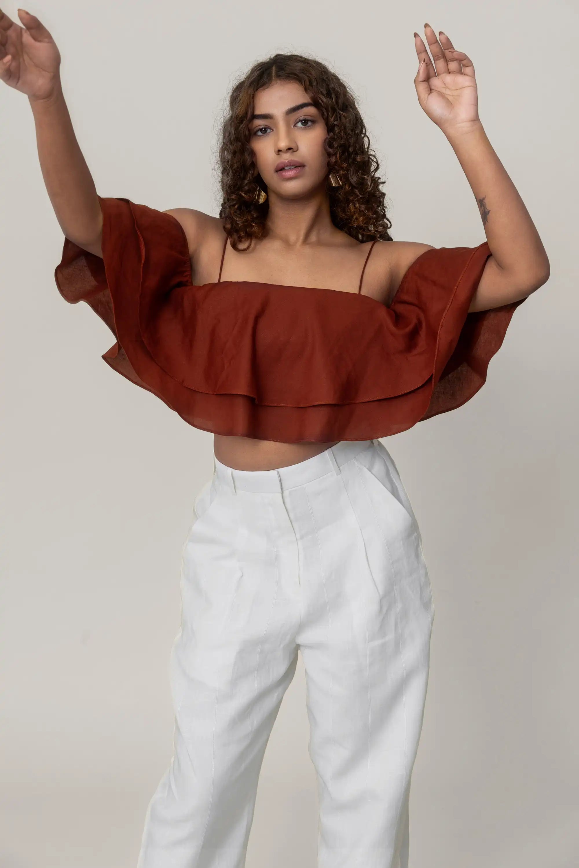 Maroon Ruffled Crop Top by Enhyphen