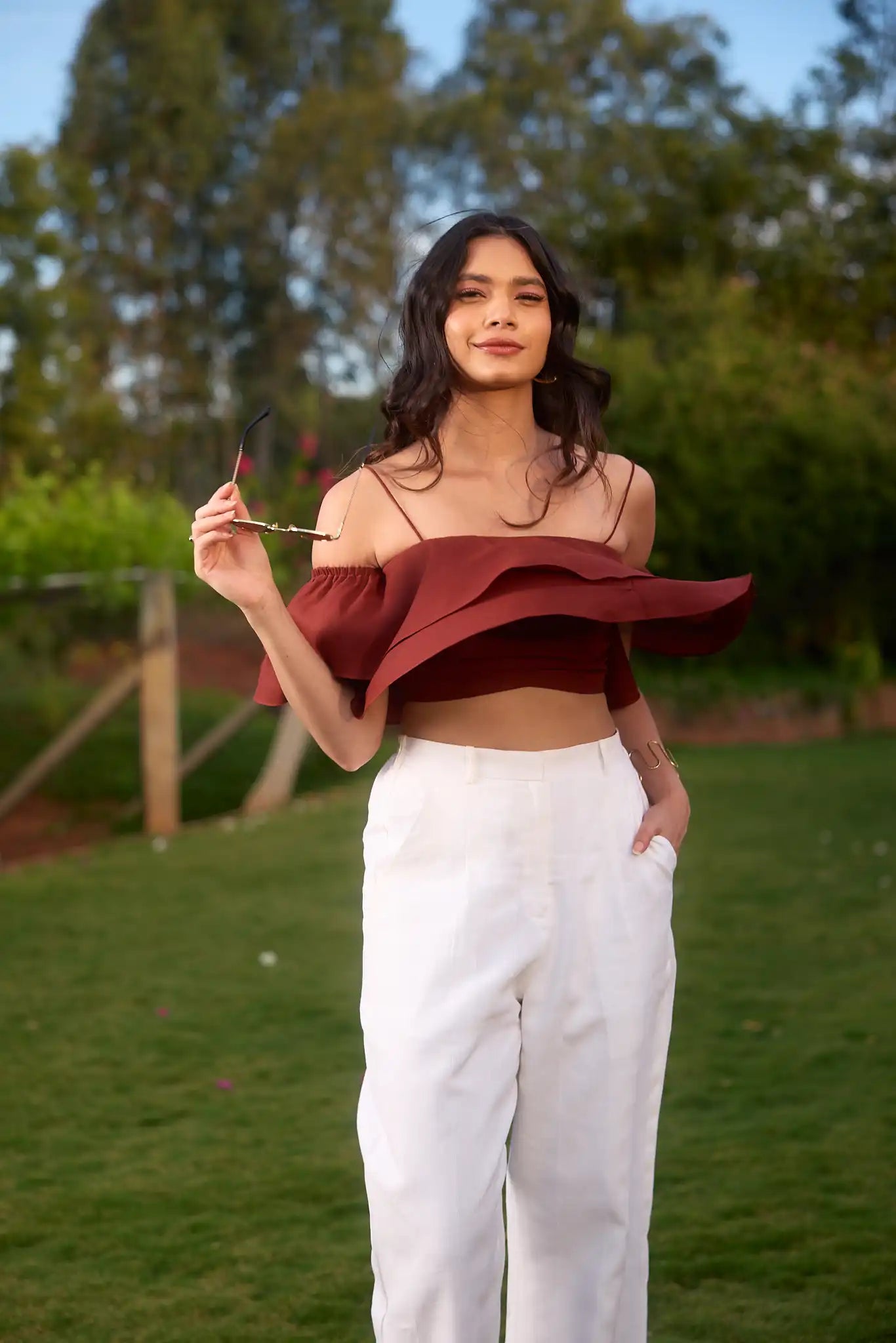 Maroon Ruffled Crop Top by Enhyphen