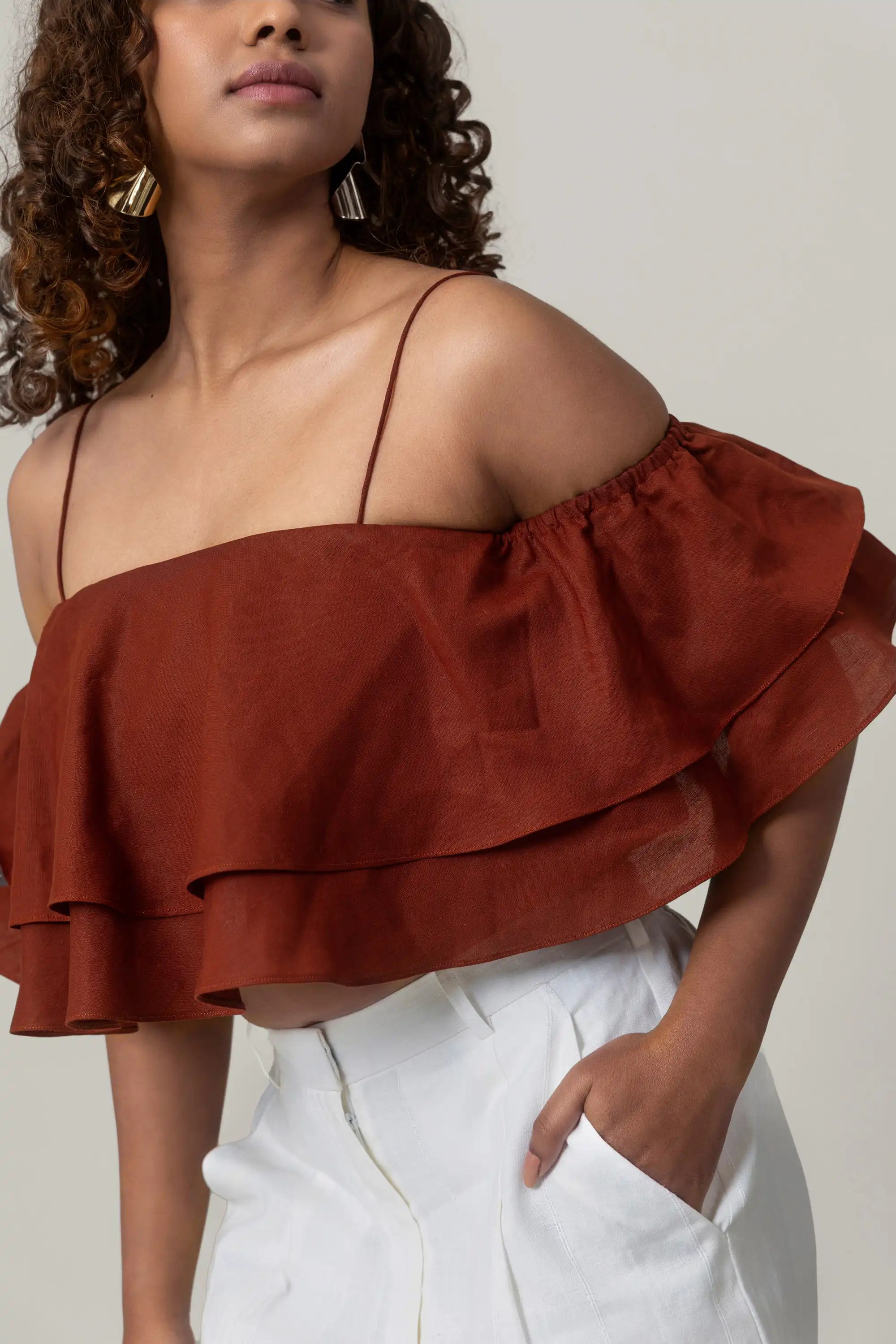 Maroon Ruffled Crop Top by Enhyphen