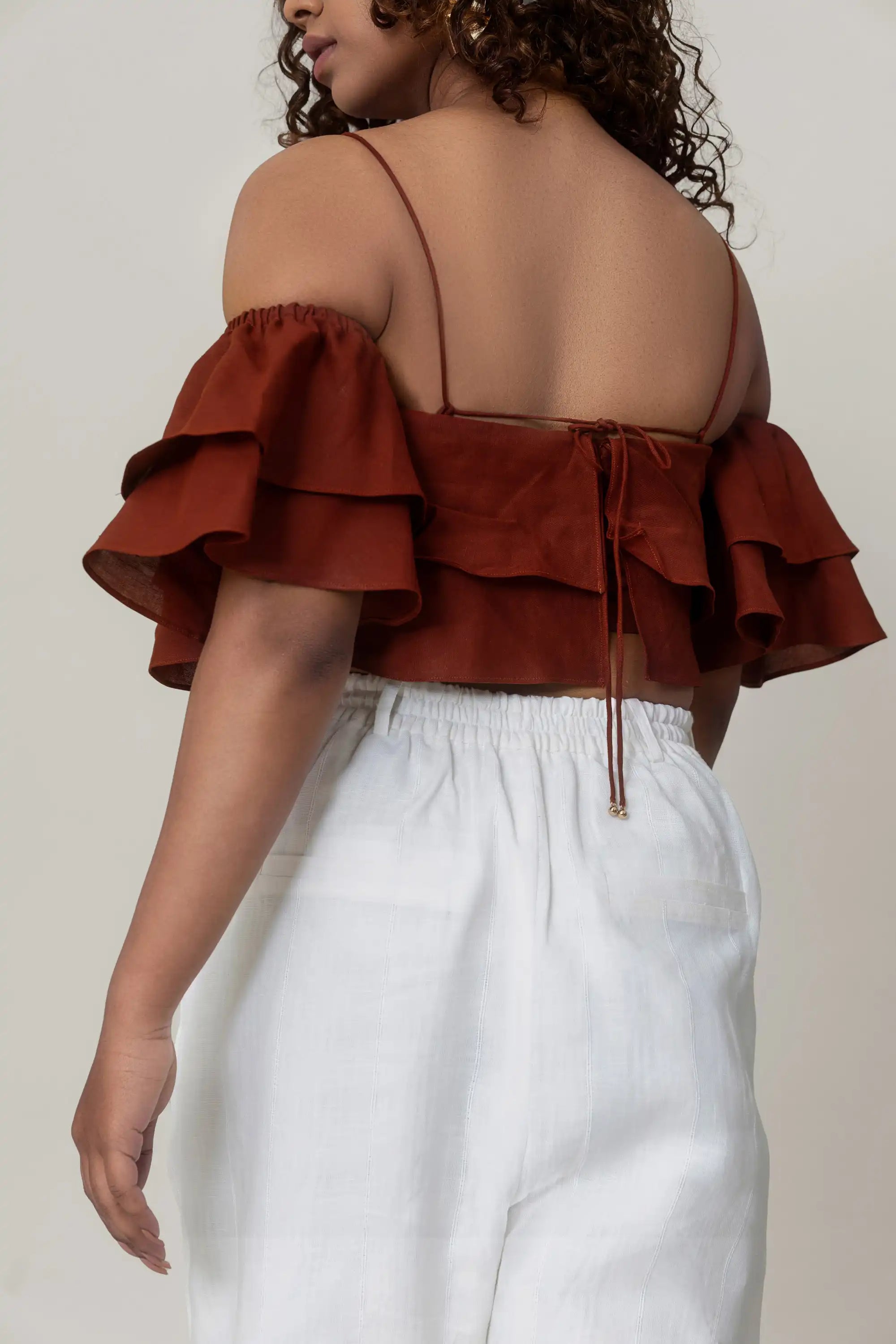 Maroon Ruffled Crop Top by Enhyphen