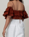 Maroon Ruffled Crop Top by Enhyphen