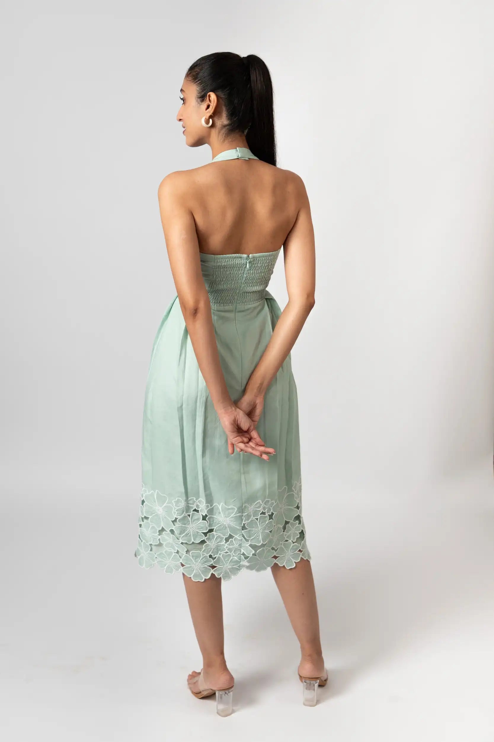 Mint Green Embroidered Halter Midi Dress by Enhyphen