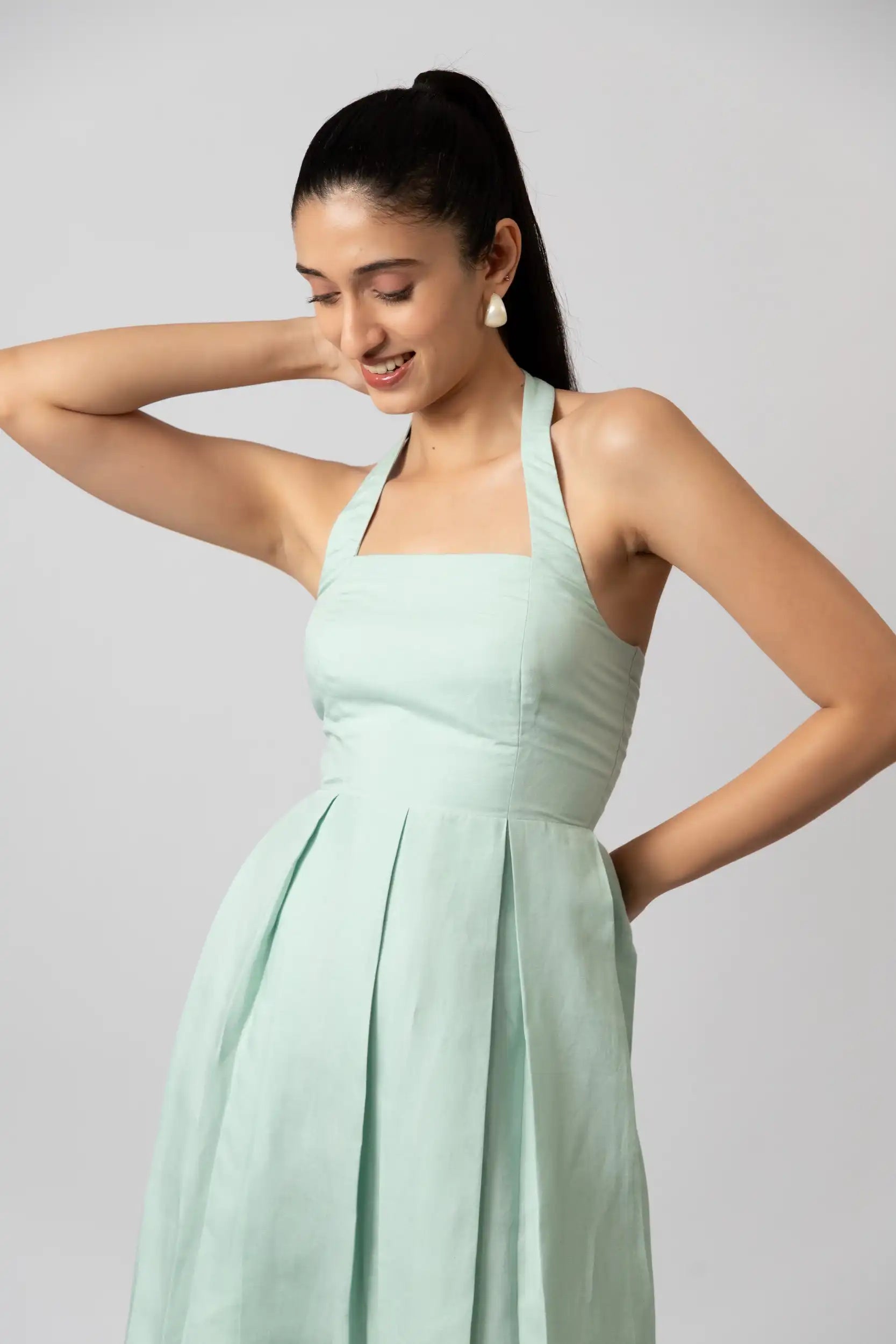 Mint Green Embroidered Halter Midi Dress by Enhyphen The Label
