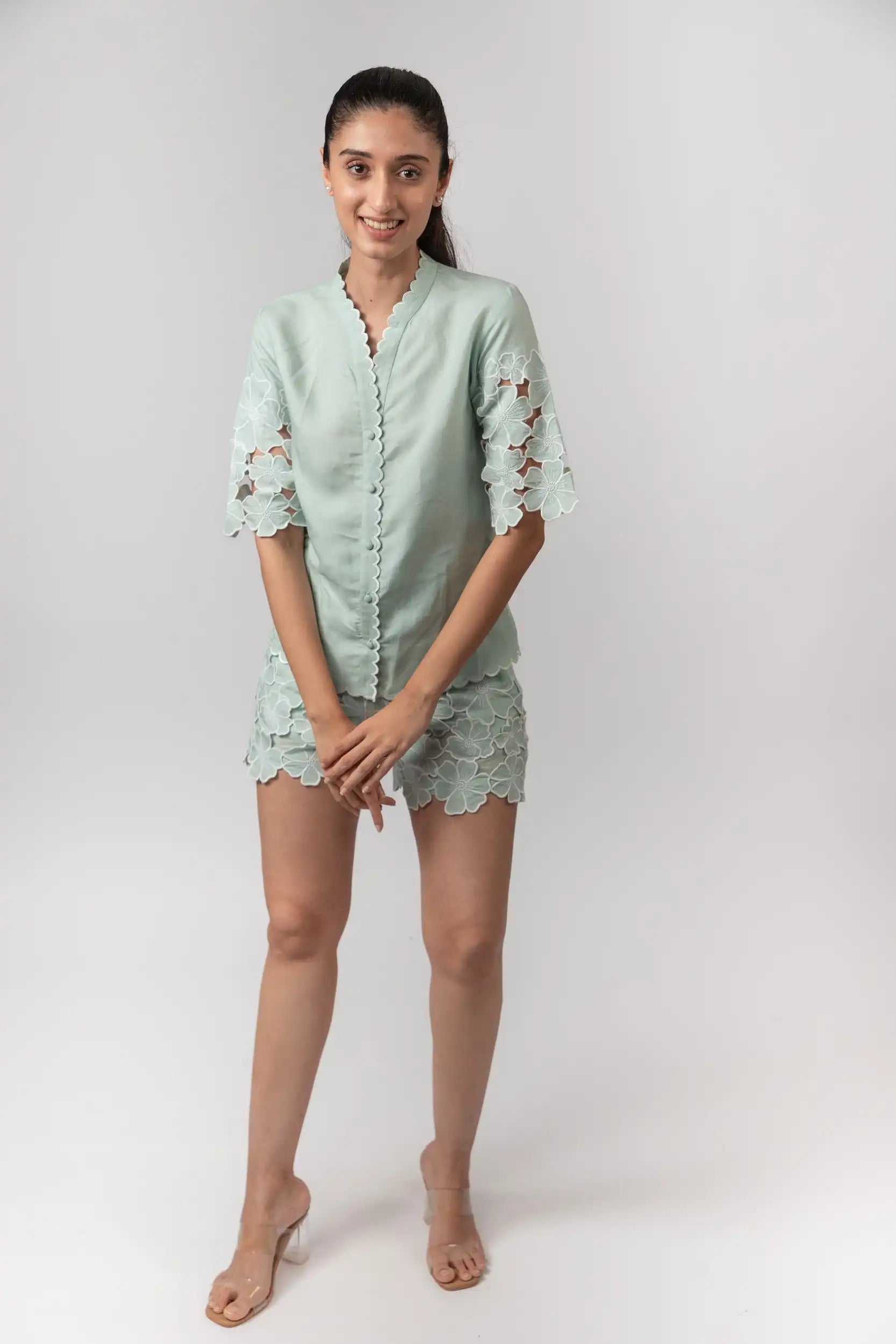 Mint Green Embroidered Shirt by Enhyphen