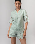 Mint Green Embroidered Shirt by Enhyphen