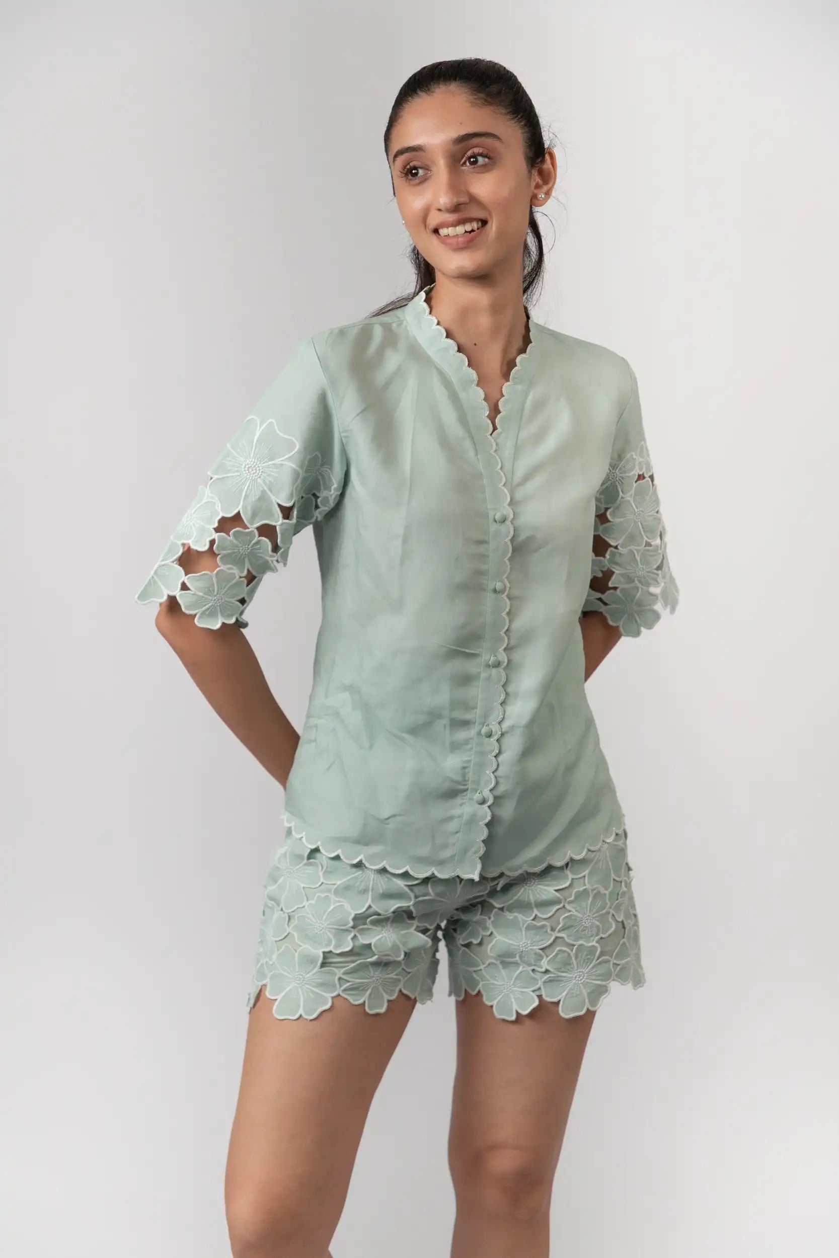 Mint Green Embroidered Shirt by Enhyphen