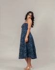 Navy Blue Floral Midi Dress by Enhyphen The Label