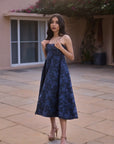 Navy Blue Floral Midi Dress by Enhyphen The Label