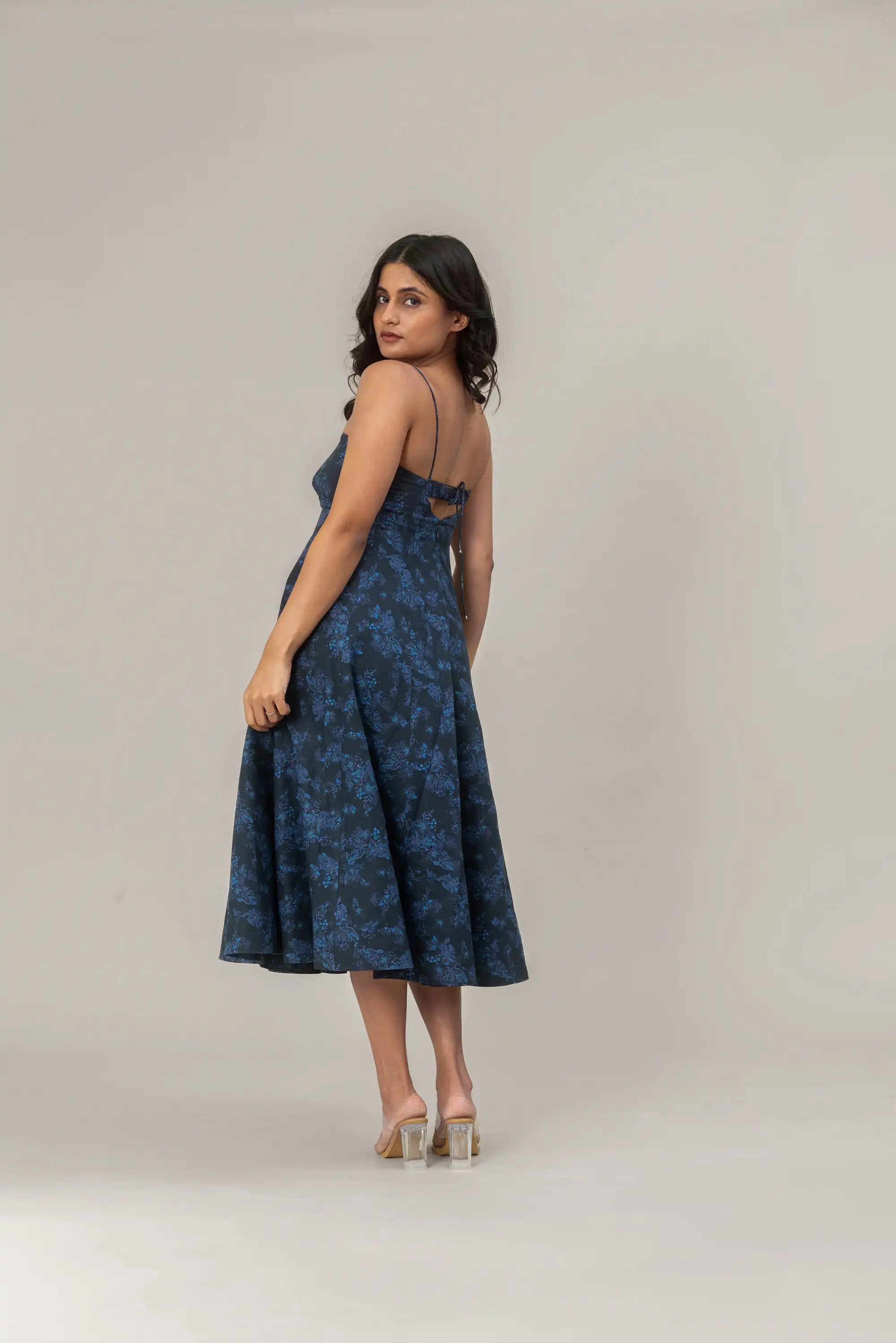 Navy Blue Floral Midi Dress by Enhyphen The Label