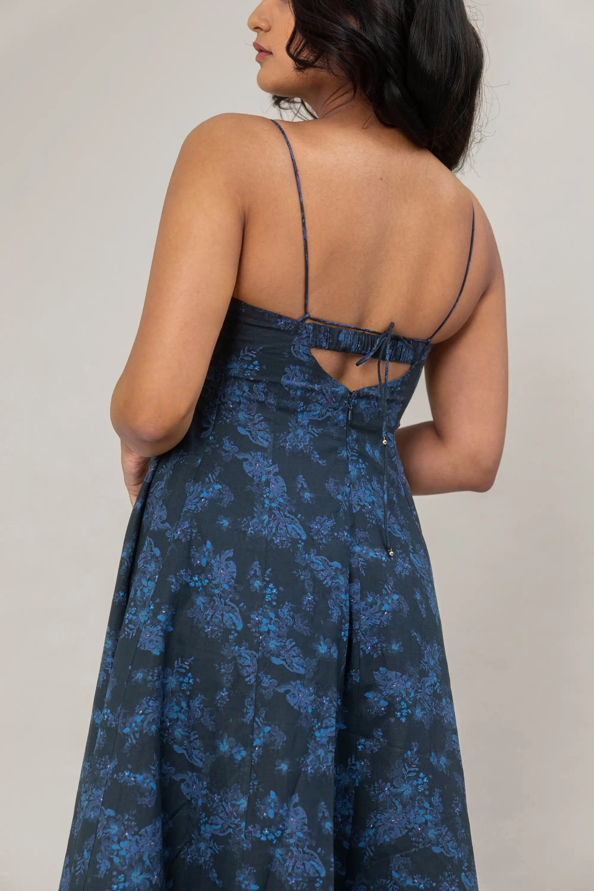 Navy Blue Floral Midi Dress by Enhyphen The Label