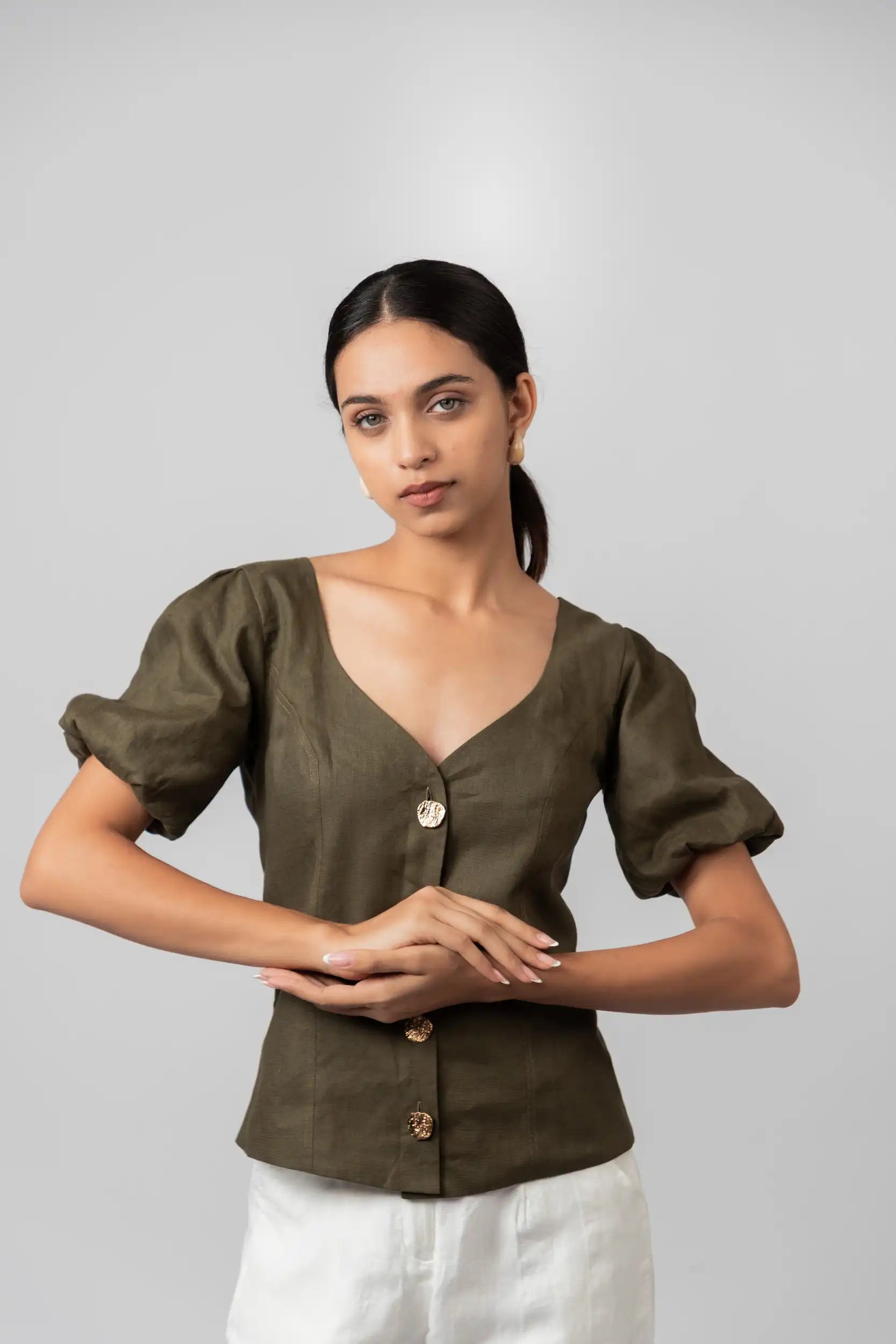 Olive Green Puff Top by Enhyphen 
The Label