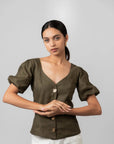 Olive Green Puff Top by Enhyphen 
The Label