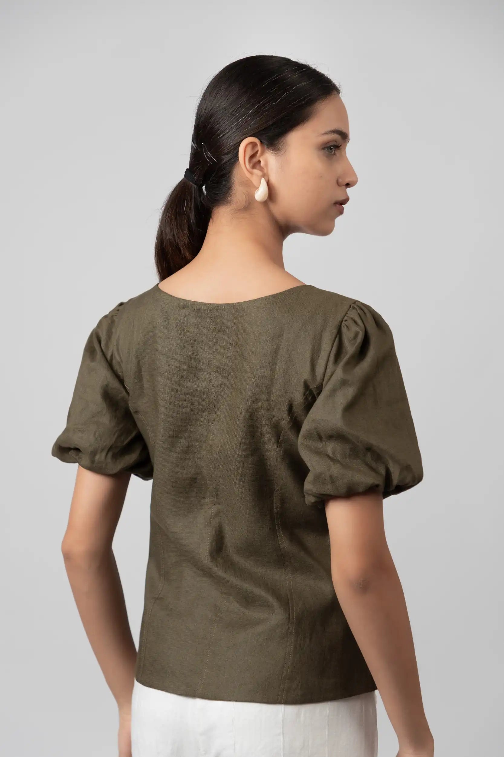 Olive Green Puff Top by Enhyphen The Label
