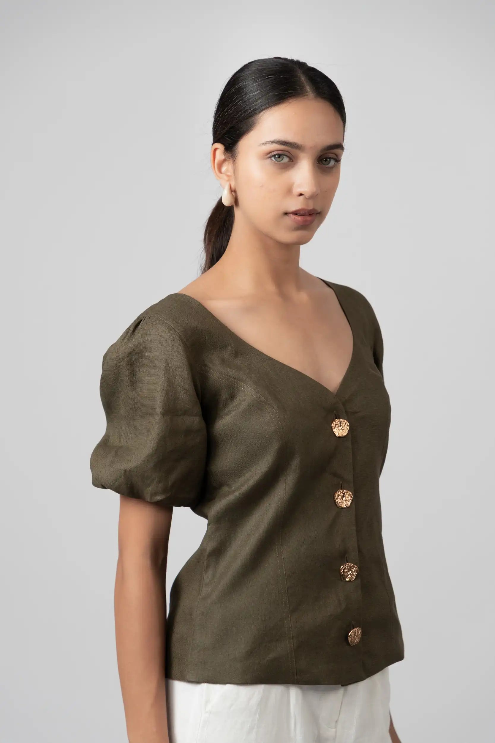 Olive Green Puff Top by Enhyphen The Label