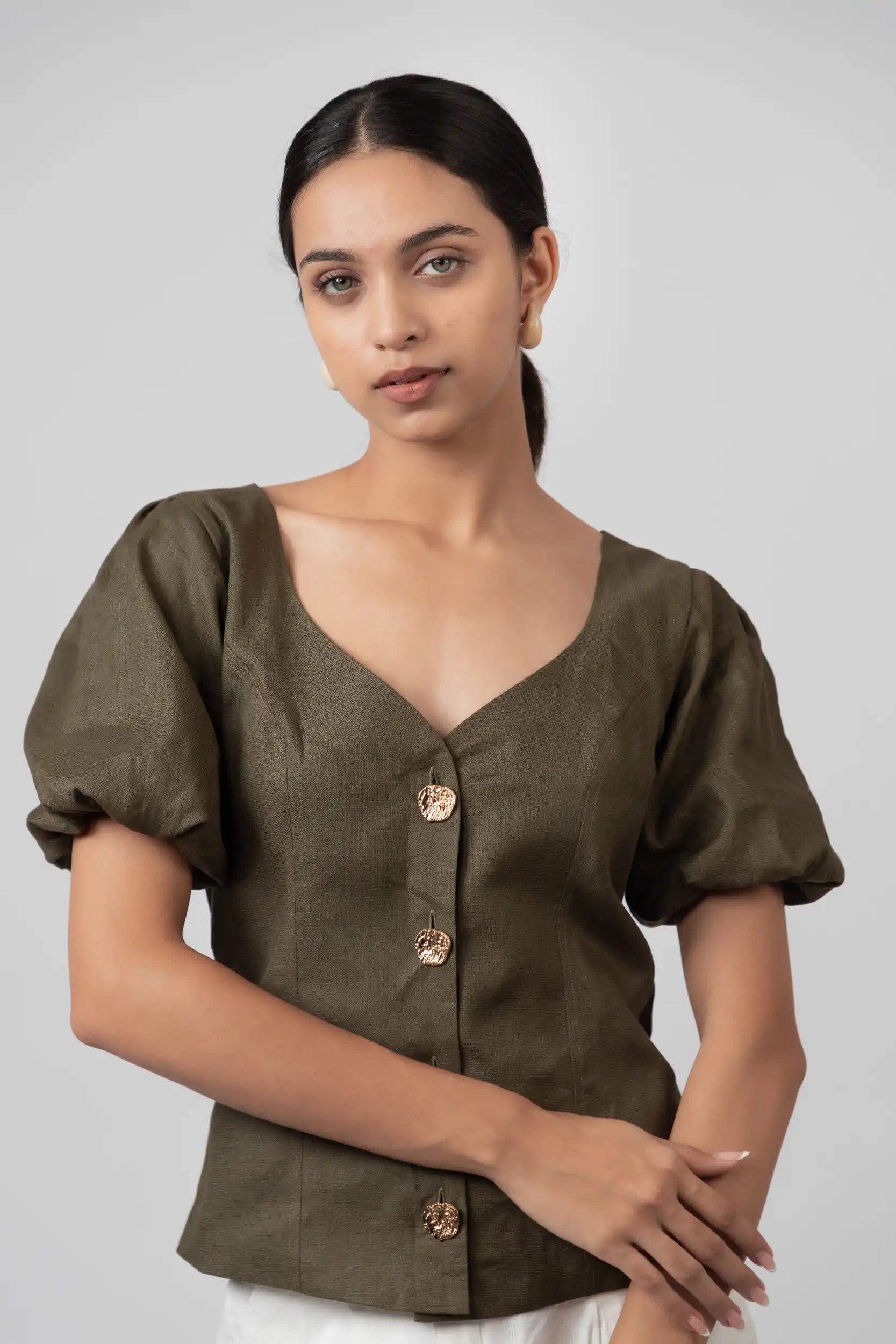 Olive Green Puff Top by Enhyphen The Label
