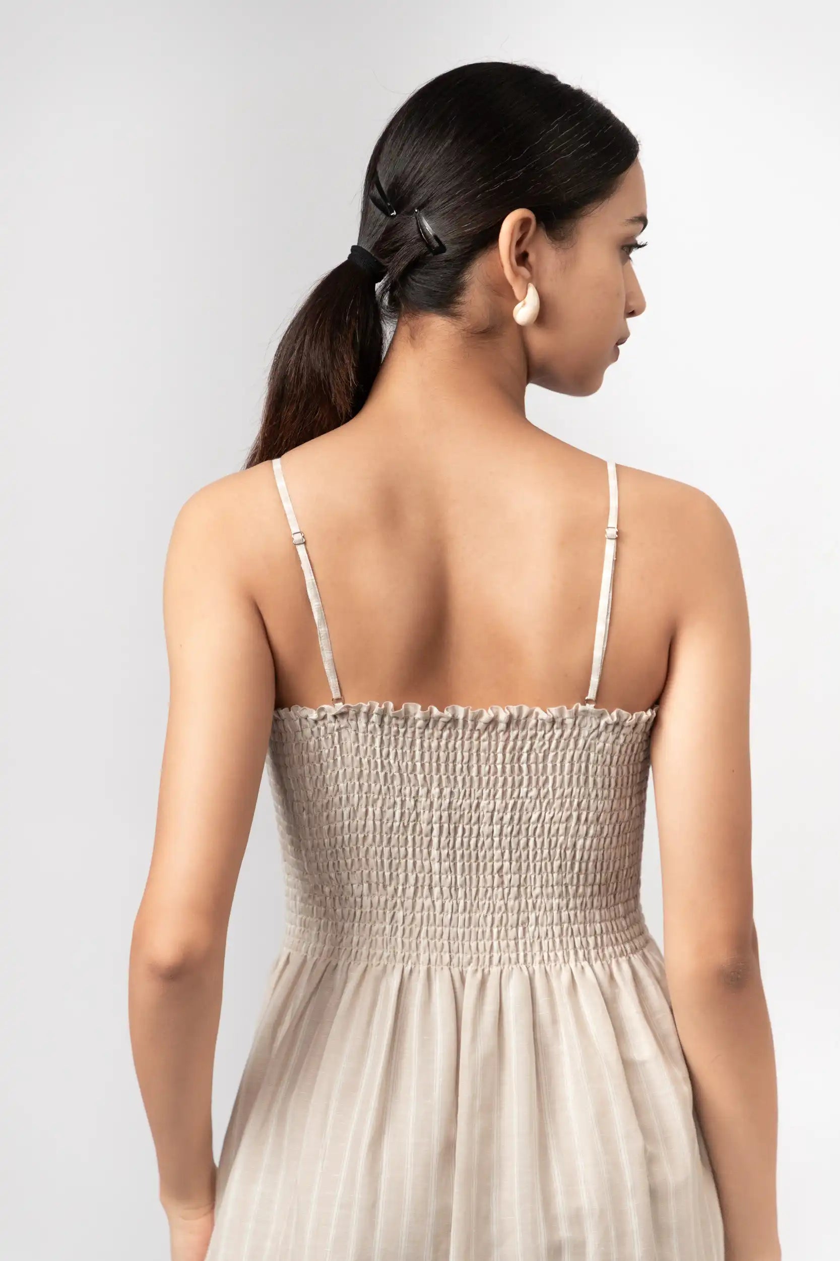 Striped Smocked Midi Dress by Enhyphen