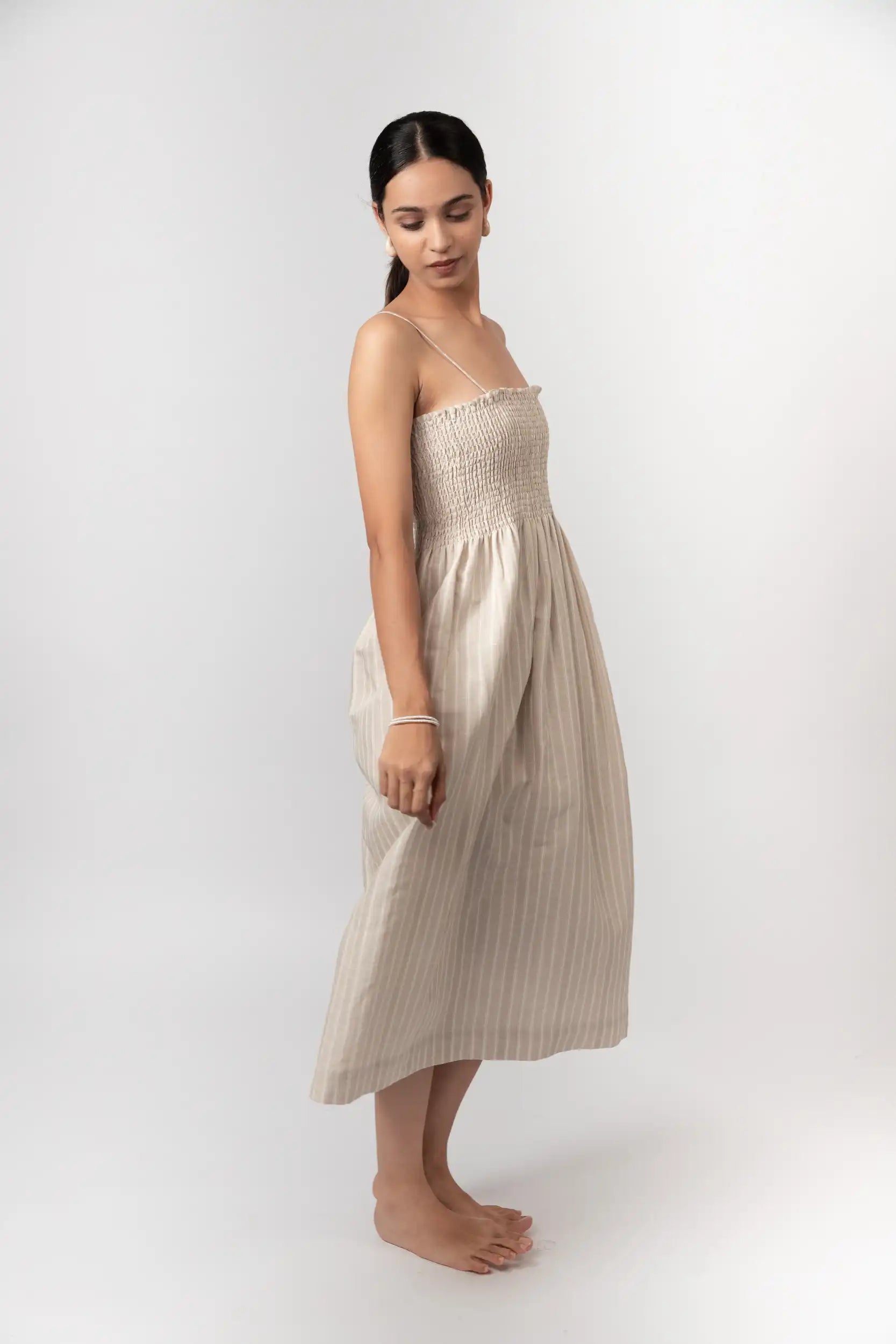 Striped Smocked Midi Dress by Enhyphen