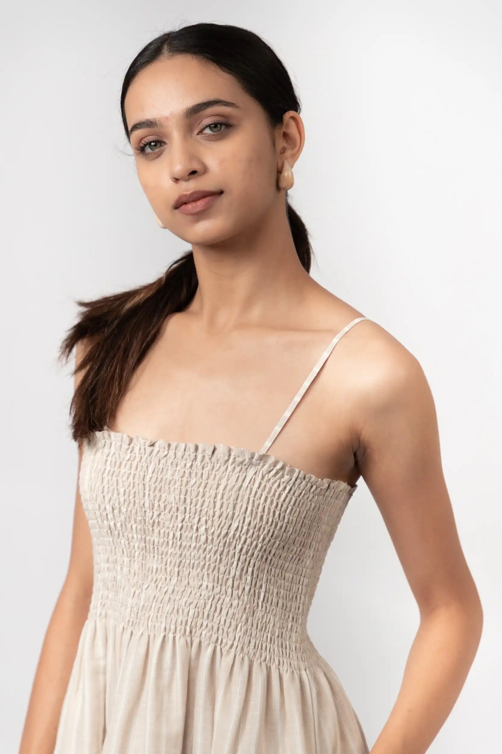 Striped Smocked Midi Dress by Enhyphen The Label