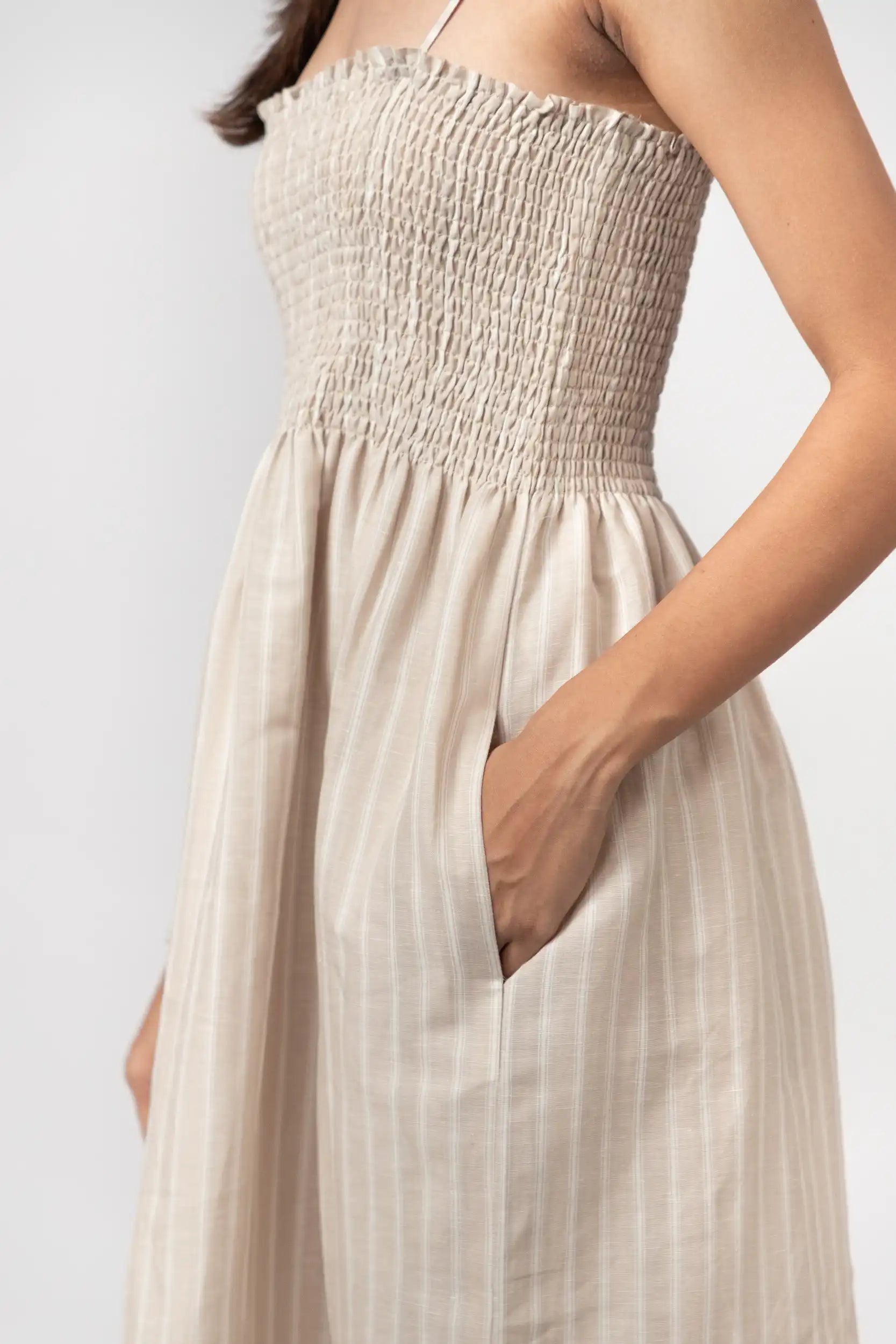 Striped Smocked Midi Dress by Enhyphen The Label