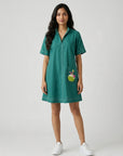 Teal Green Beaded Coconut Linen Shirt Dress by ENHYPHEN The Label