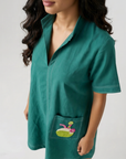 Teal Green Beaded Coconut Linen Shirt Dress by ENHYPHEN The Label