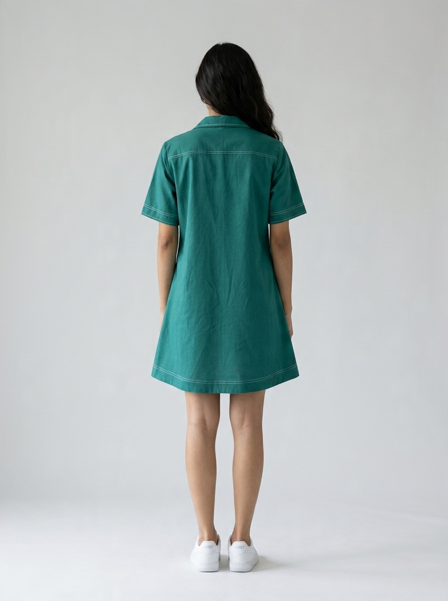 Teal Green Beaded Coconut Linen Shirt Dress by ENHYPHEN The Label