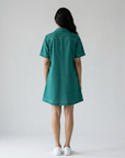Teal Green Beaded Coconut Linen Shirt Dress by ENHYPHEN The Label