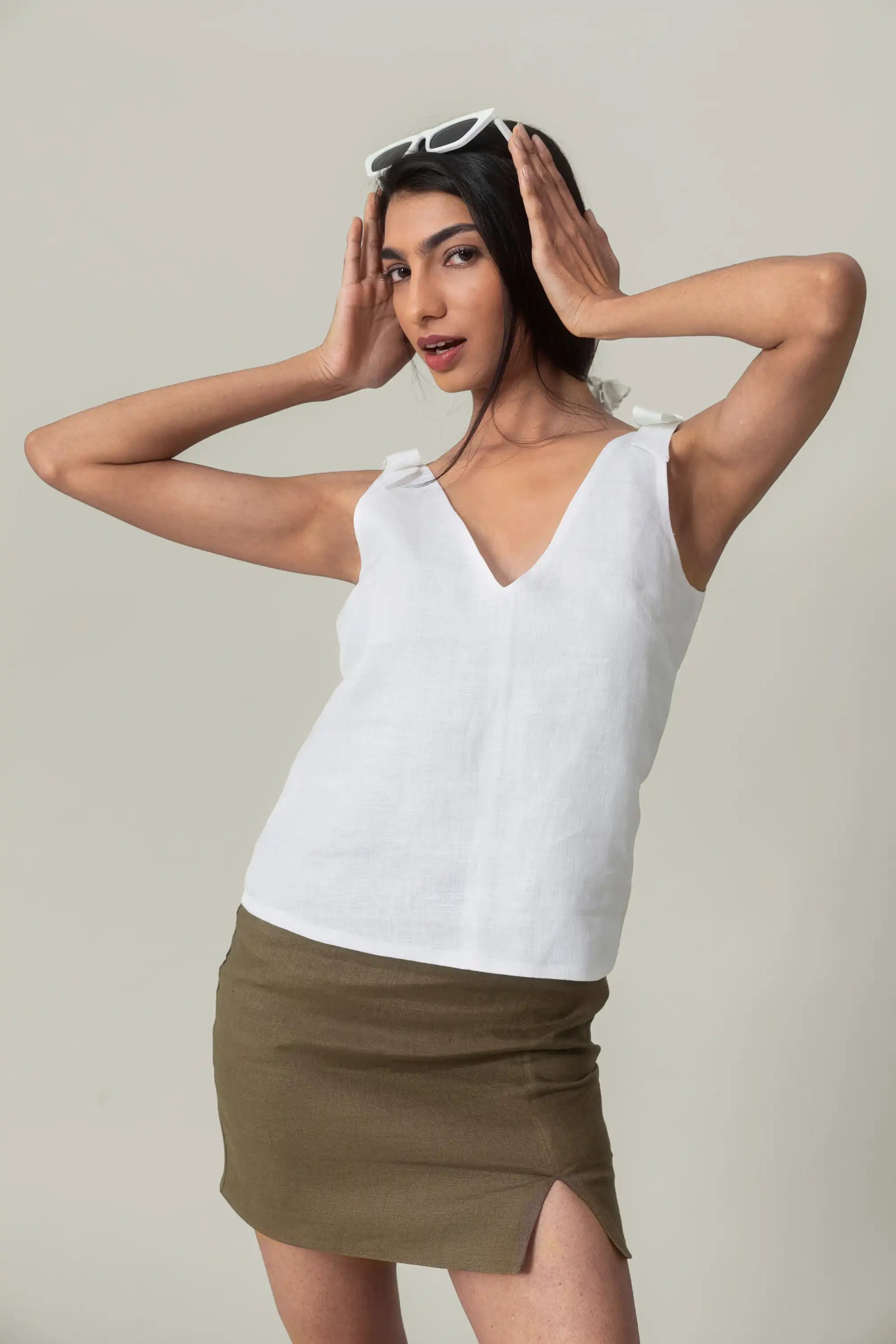White Bow Strap Top by Enhyphen