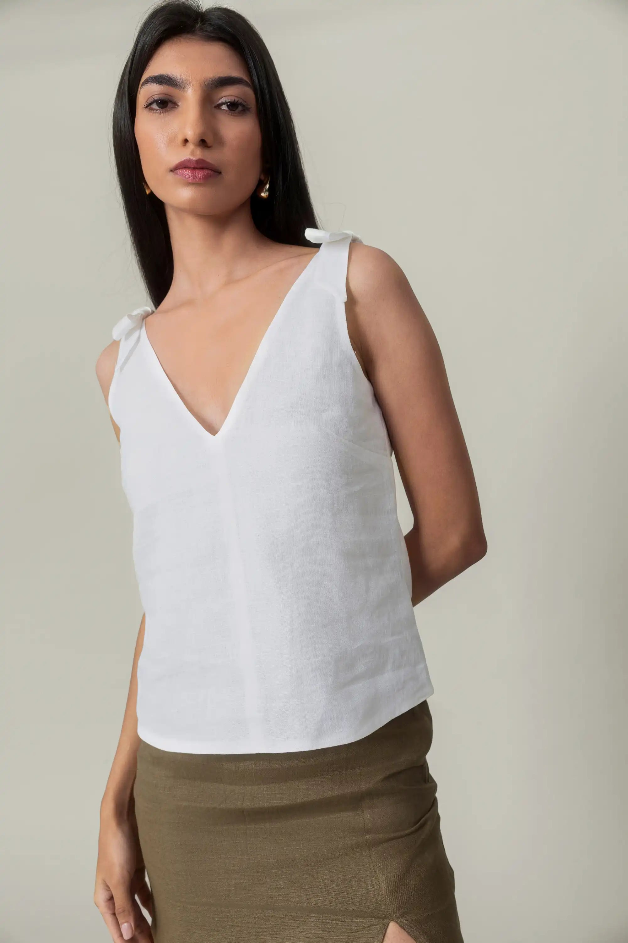 White Bow Strap Top by Enhyphen