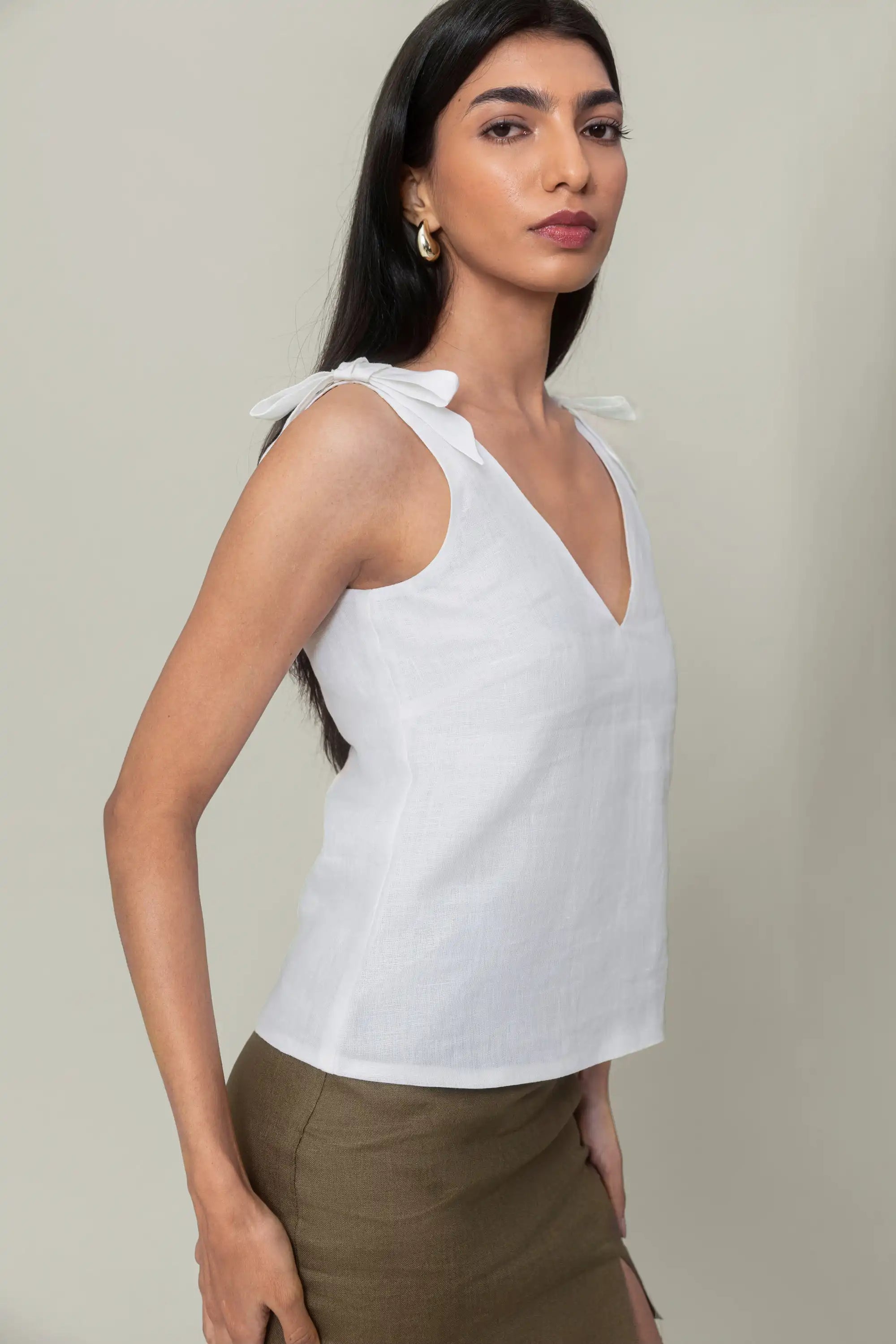 White Bow Strap Top by Enhyphen