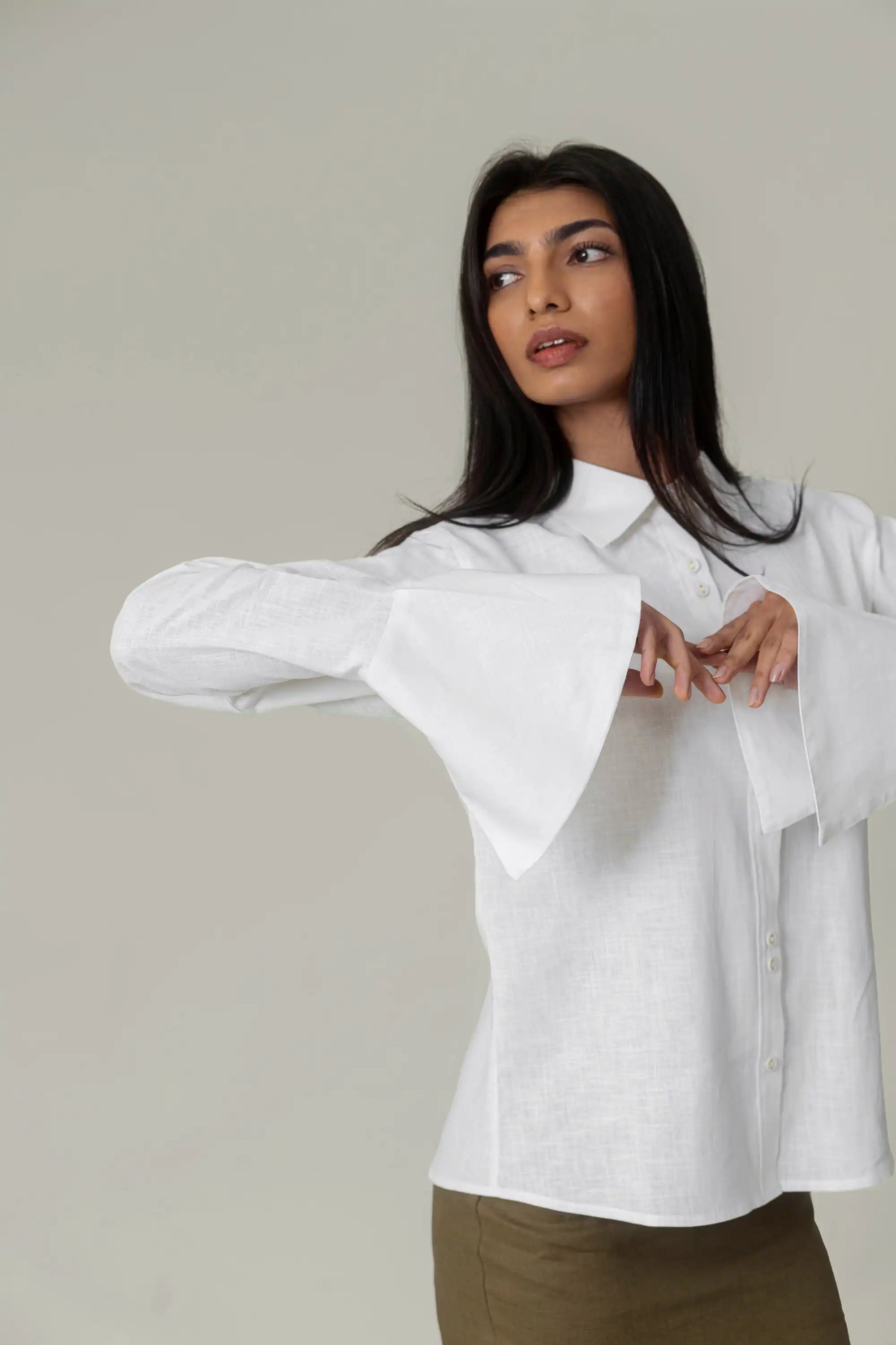 White Flared Cuff Shirt by Enhyphen The Label