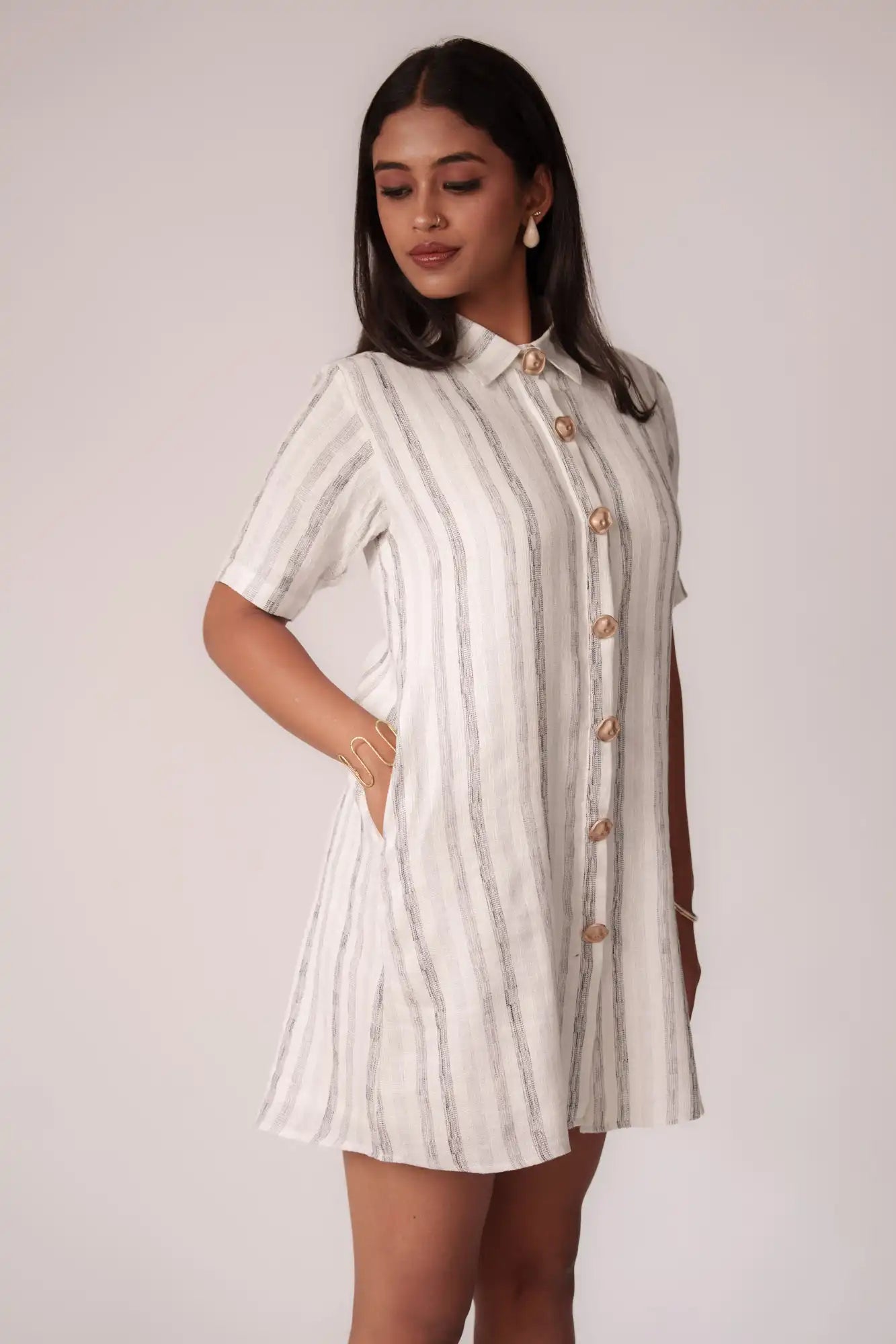 White and Black Striped Dress by Enhyphen The Label