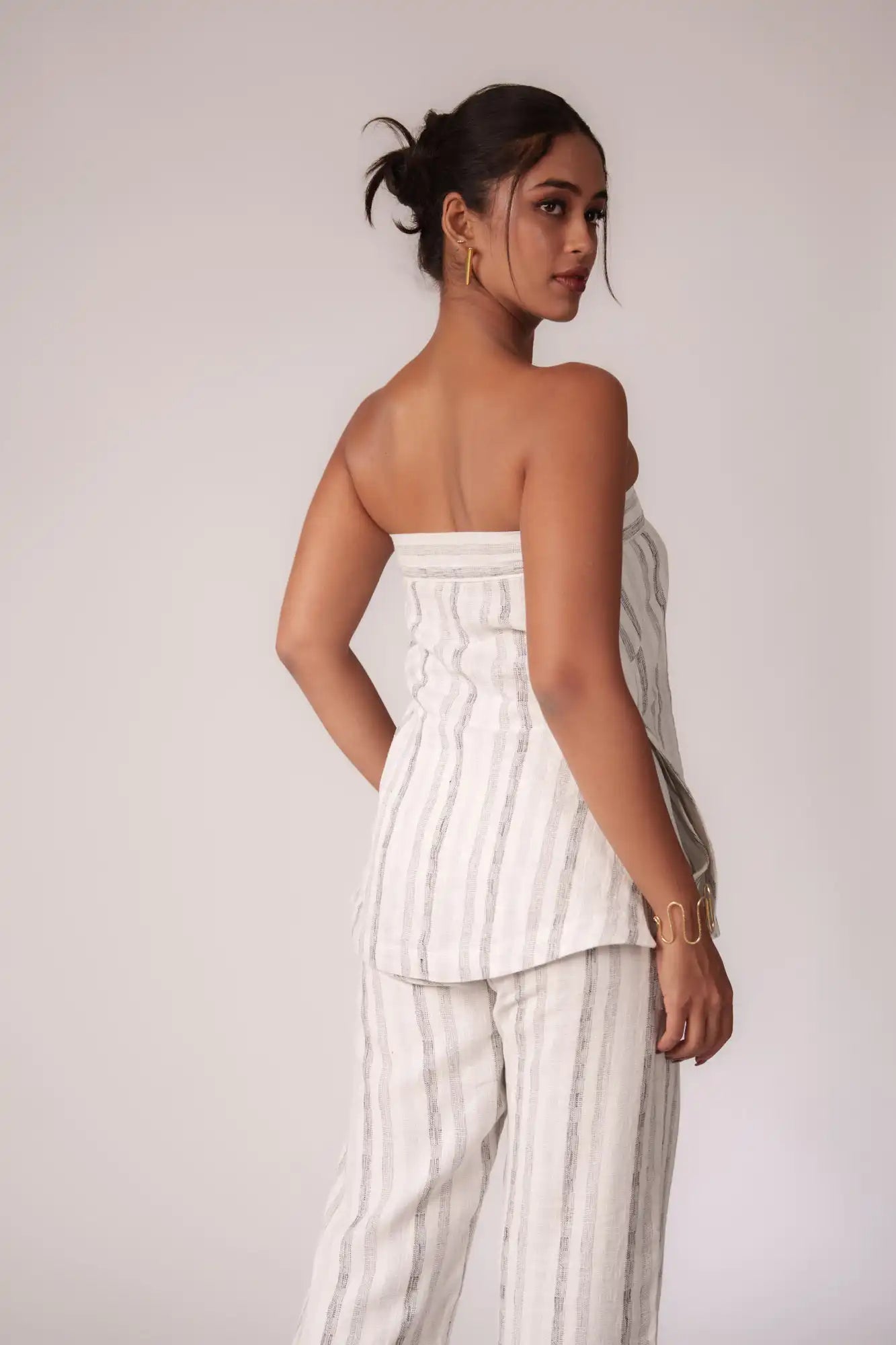 White and Black Striped Strapless Top by Enhyphen The Label