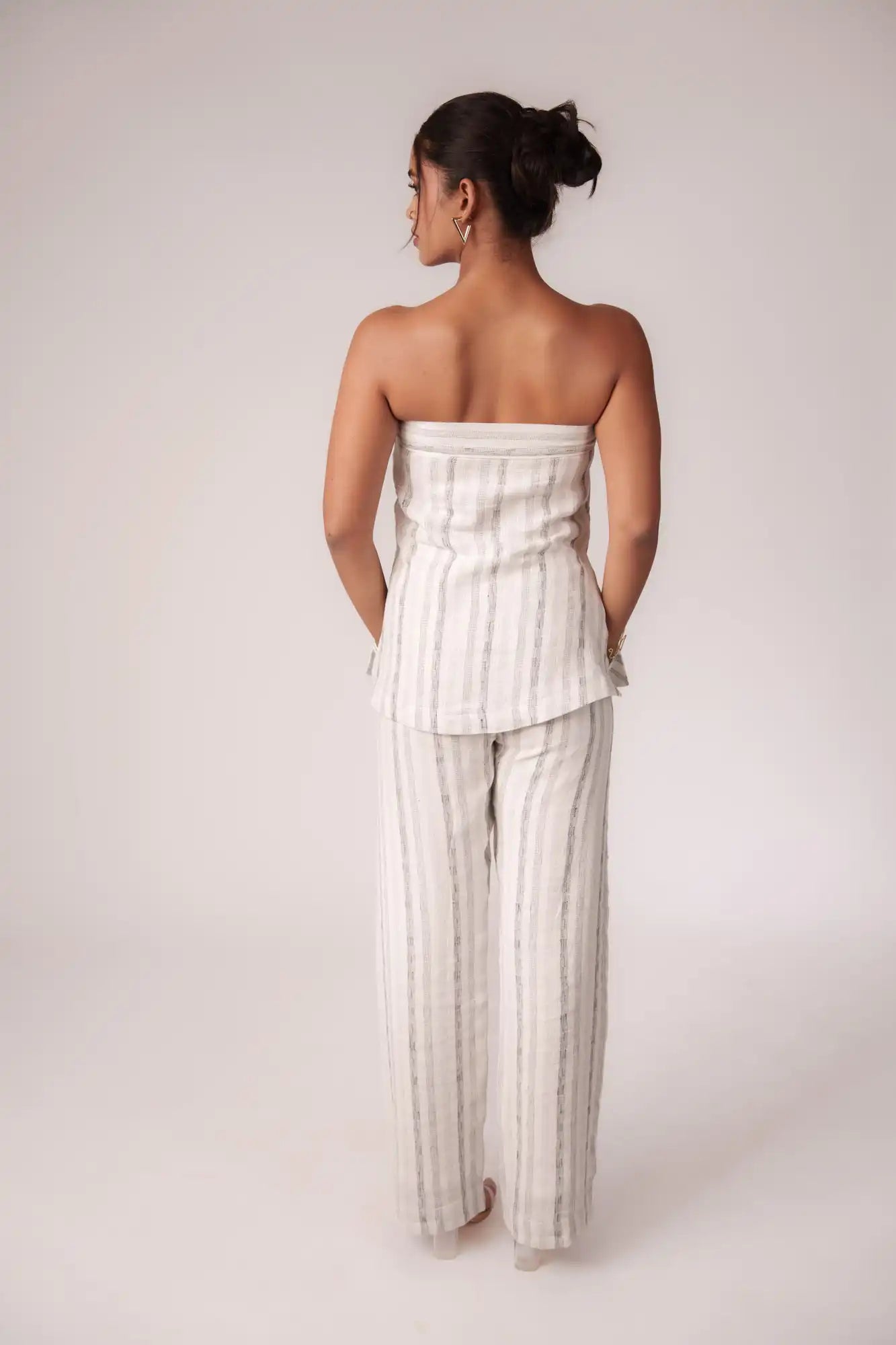 White and Black Striped Strapless Top by Enhyphen The Label