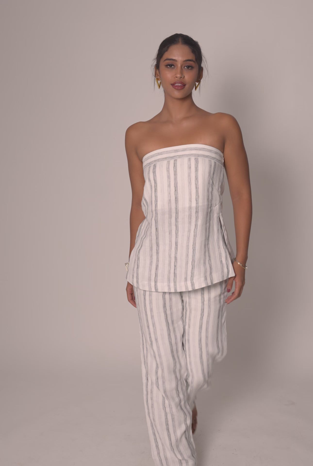 White and Black Striped Strapless Top by Enhyphen