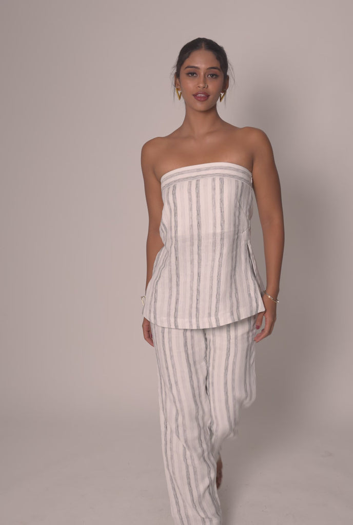 White and Black Striped Strapless Top by Enhyphen